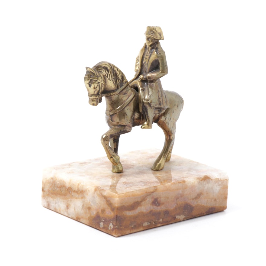 Napoleon on Horseback Brass Figure on Marble Base