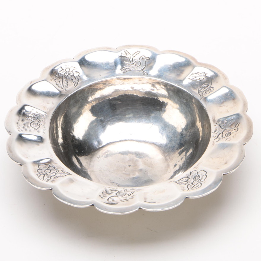 Mexican Hand-Wrought 900 Silver Bowl, 1940s