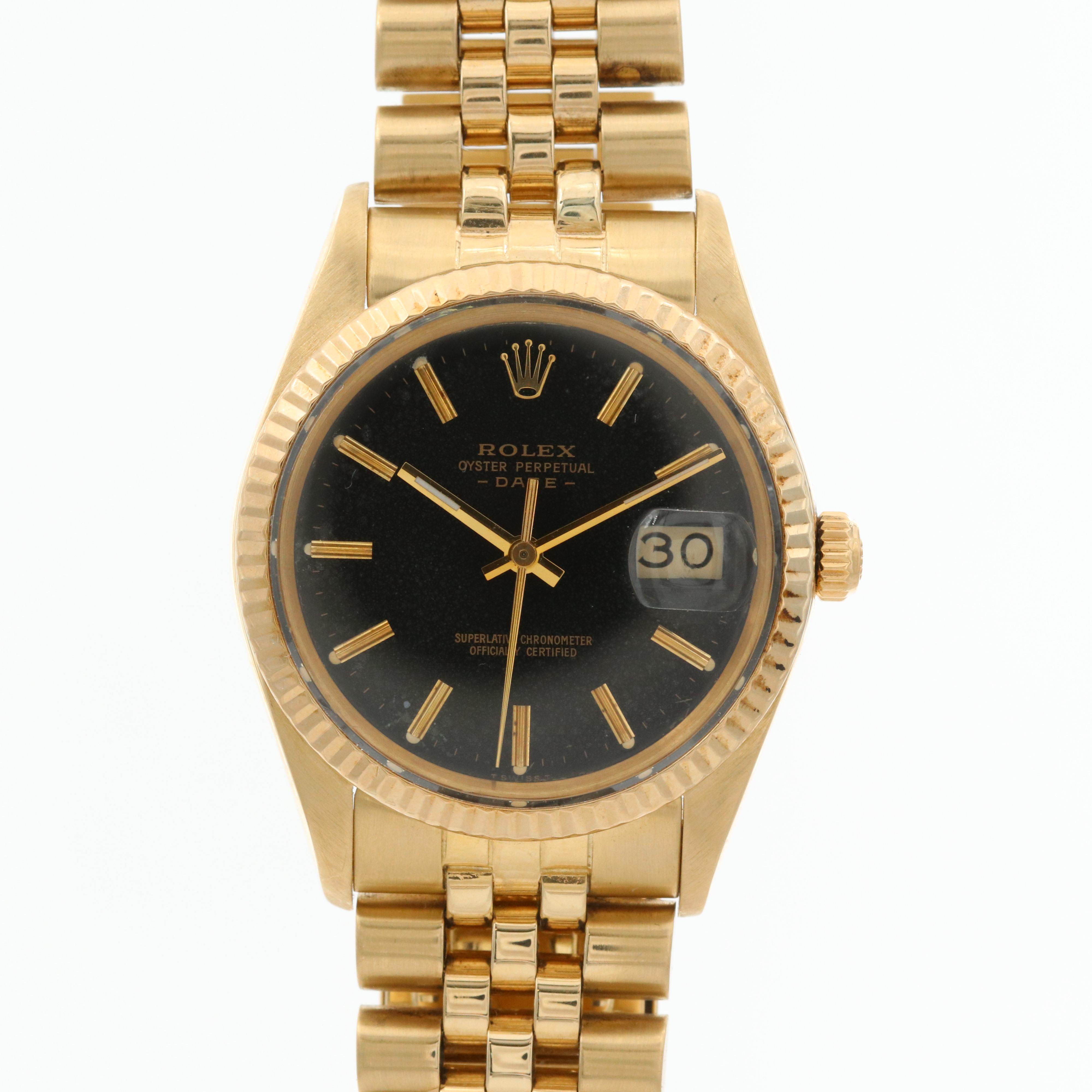 Rolex Datejust 14K Yellow Gold Watch with Black Dial, 1982