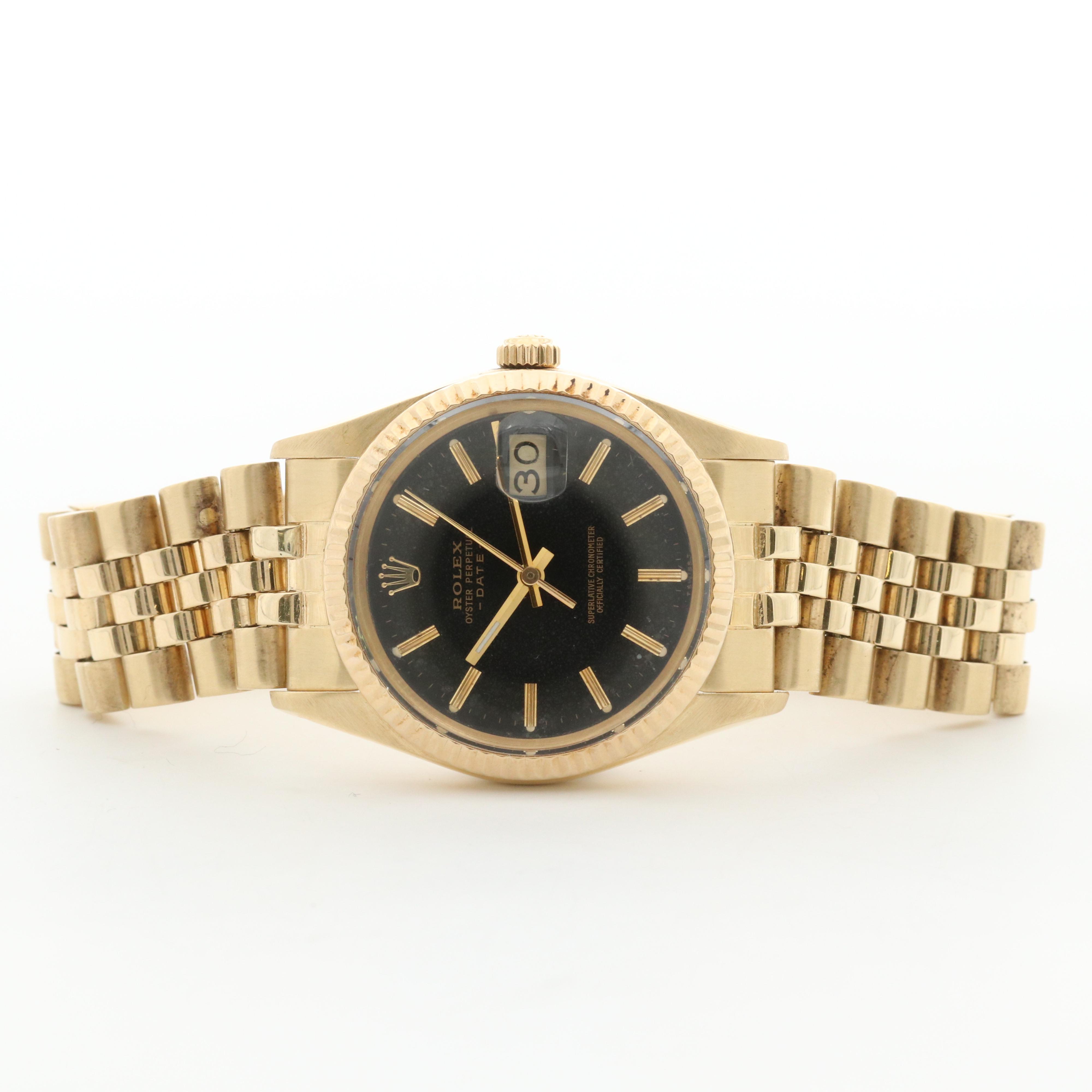 Rolex Datejust 14K Yellow Gold Watch with Black Dial, 1982