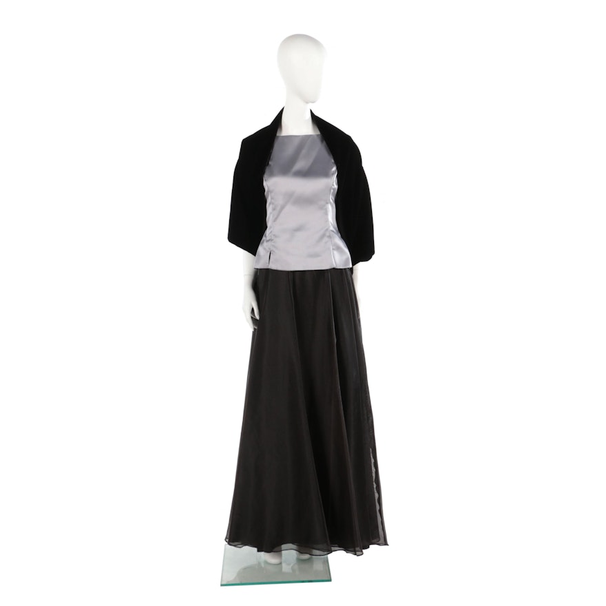 Evening Ensemble Including Jessica McClintock Gunne Sax Black Velvet Wrap