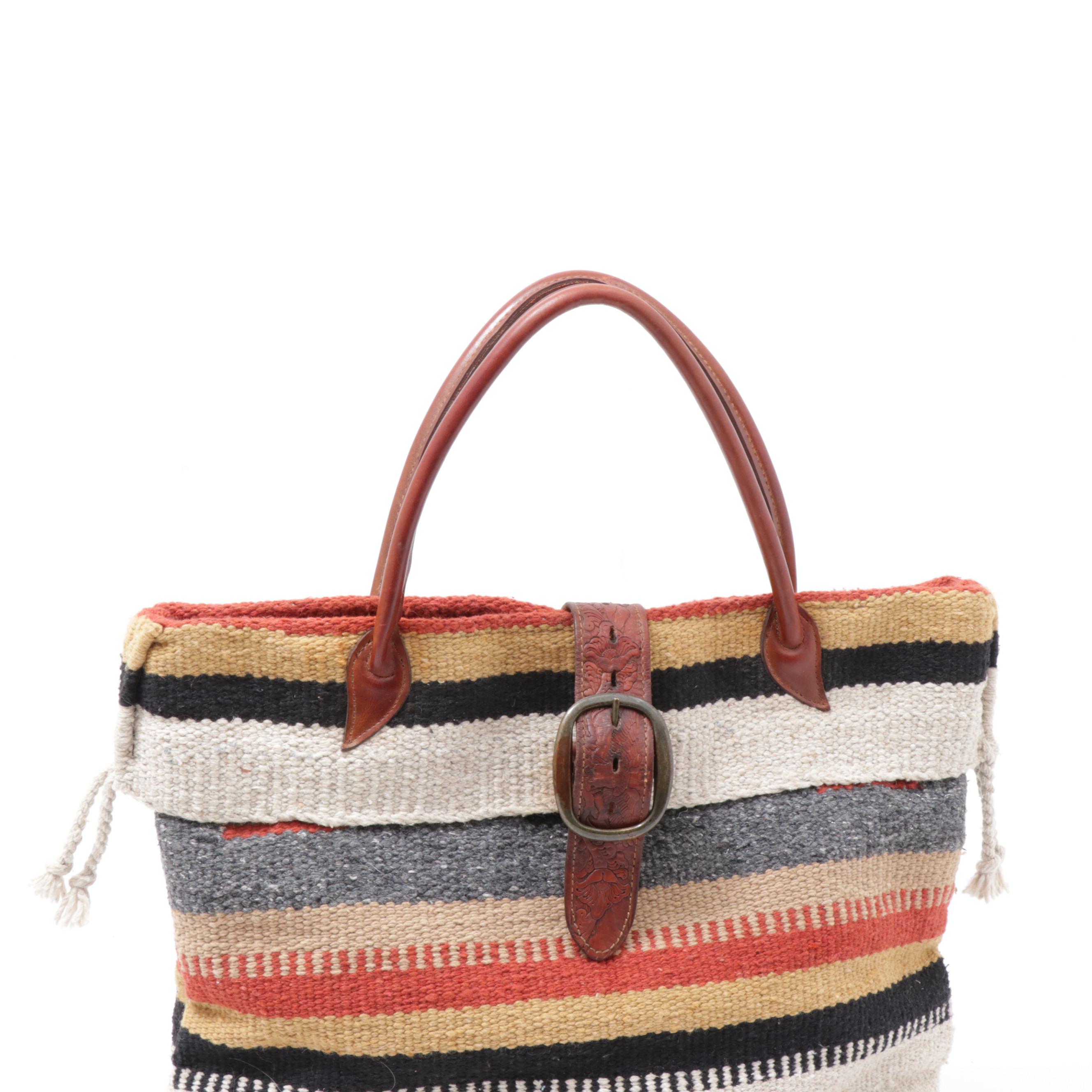 Two Bar West McFadin Navajo Inspired Wool Blanket and Leather Tote