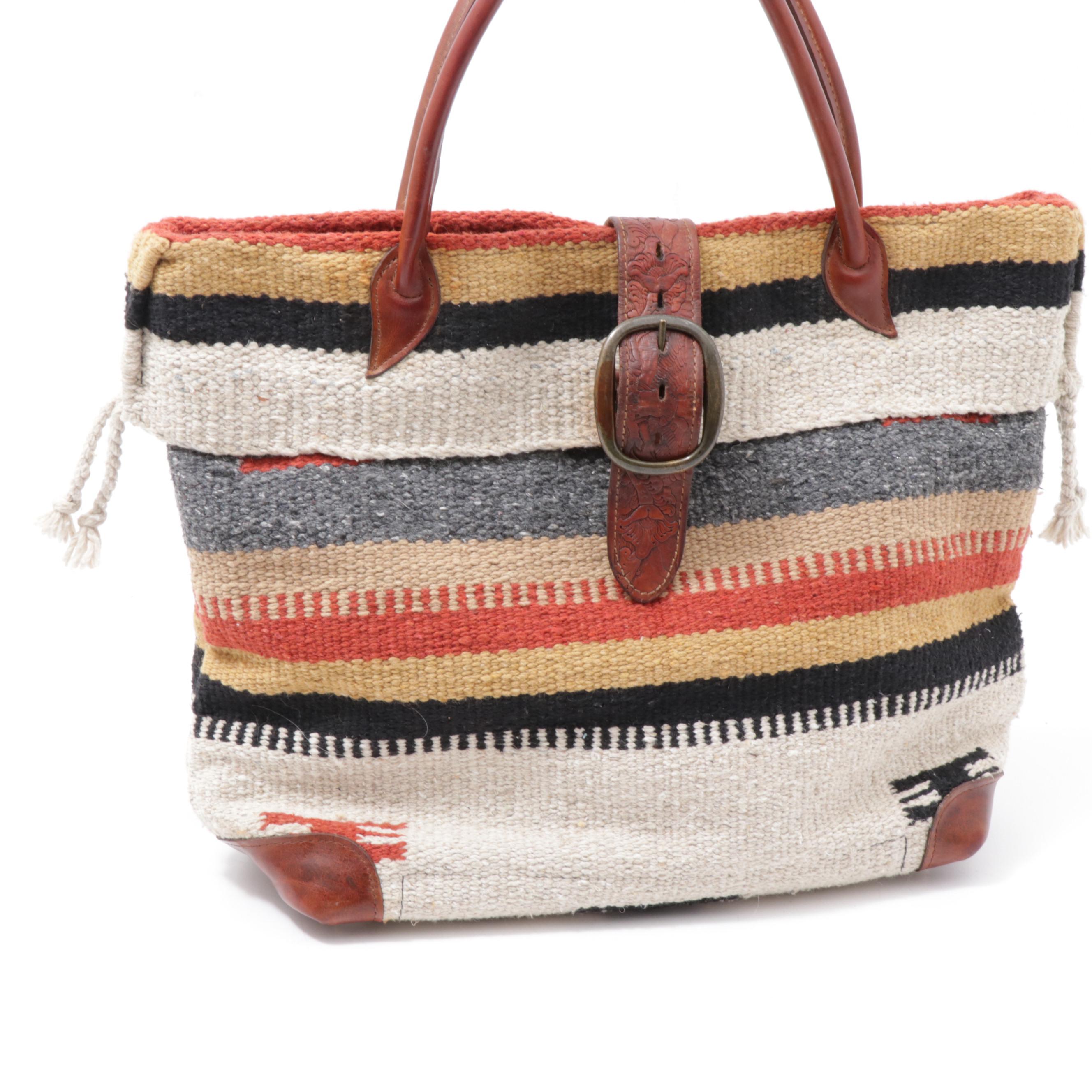 Two Bar West McFadin Navajo Inspired Wool Blanket and Leather Tote