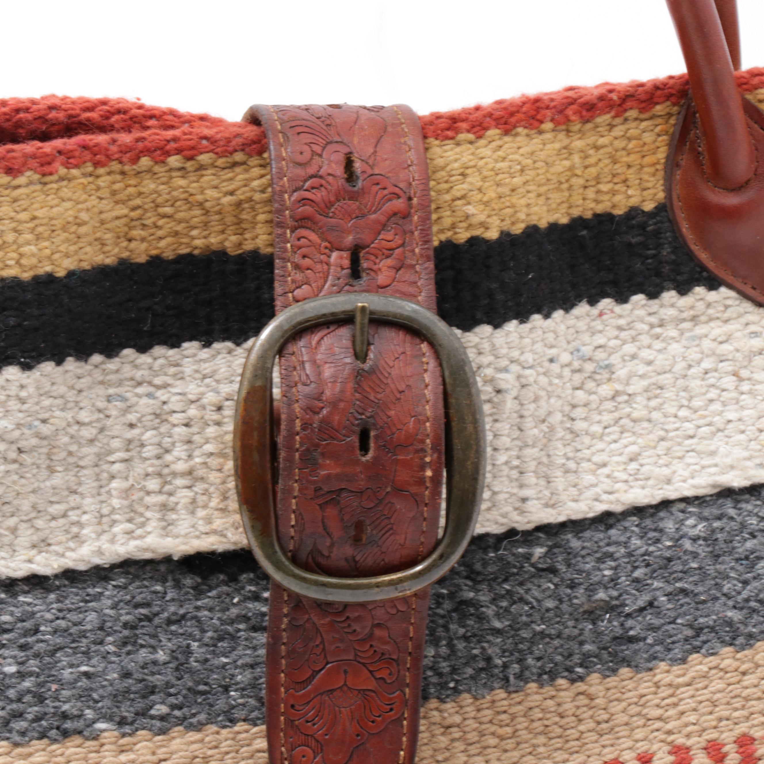 Two Bar West McFadin Navajo Inspired Wool Blanket and Leather Tote