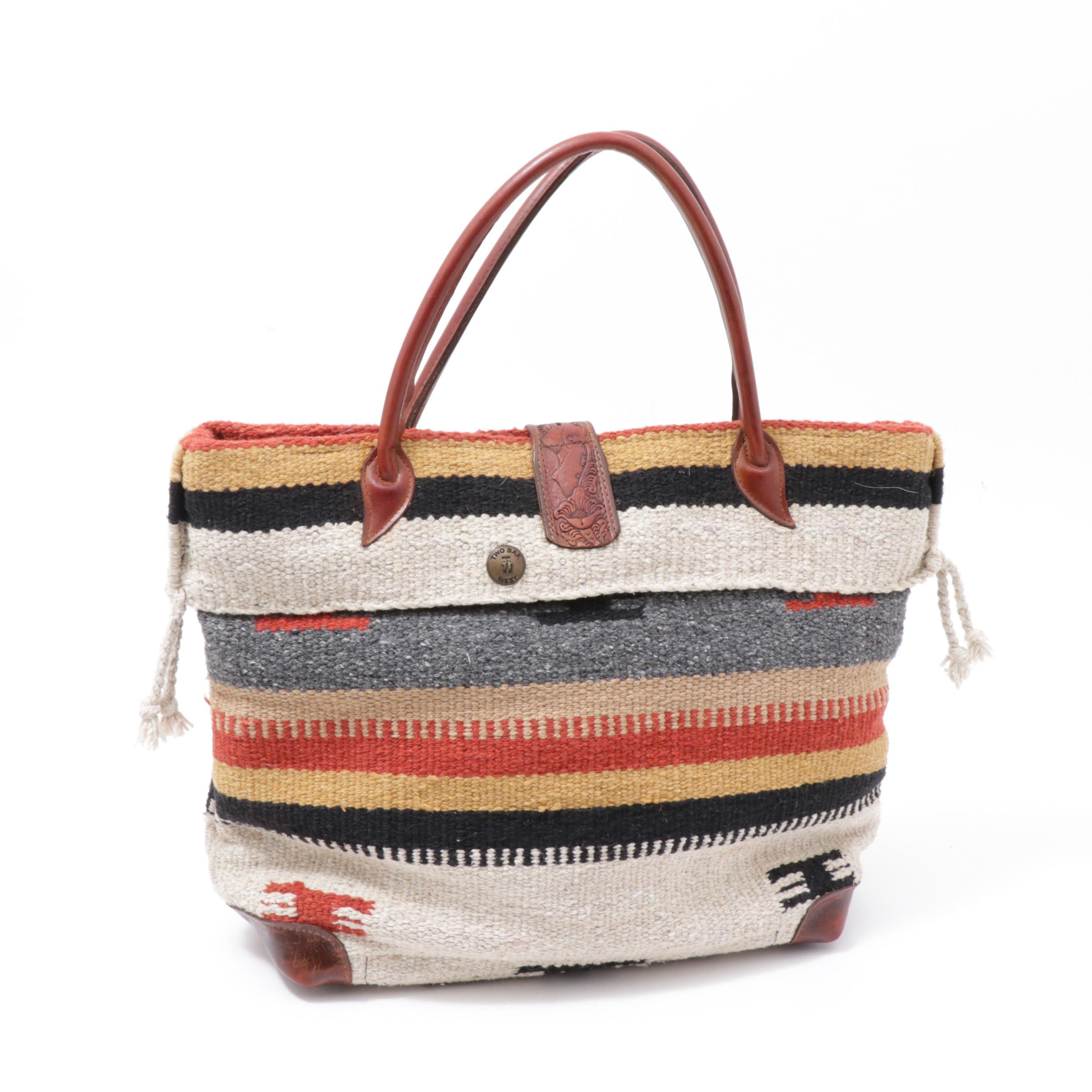 Two Bar West McFadin Navajo Inspired Wool Blanket and Leather Tote