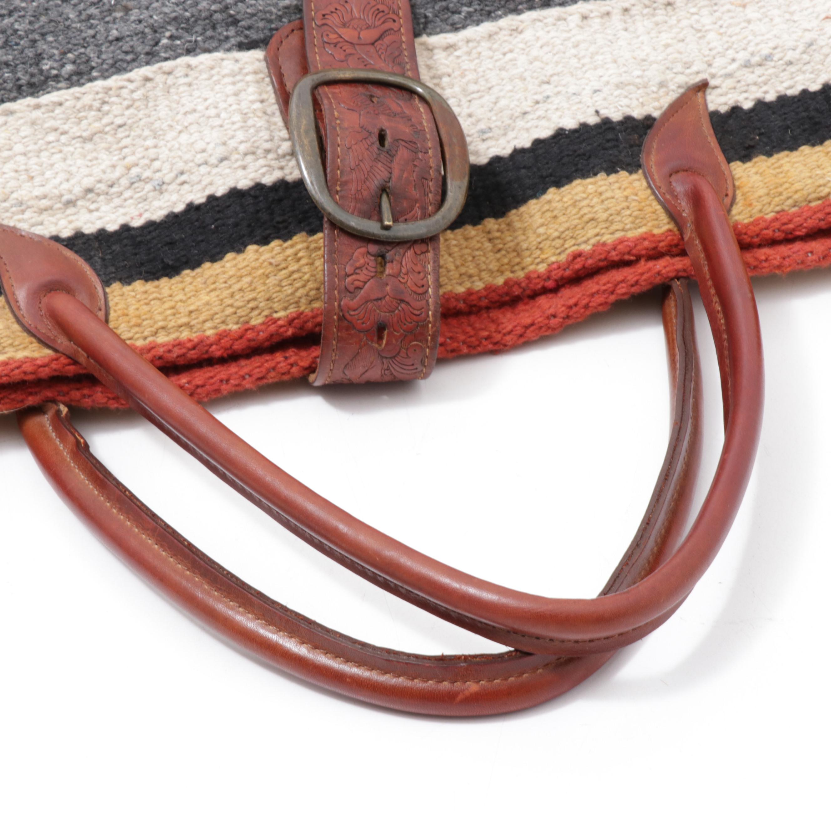 Two Bar West McFadin Navajo Inspired Wool Blanket and Leather Tote