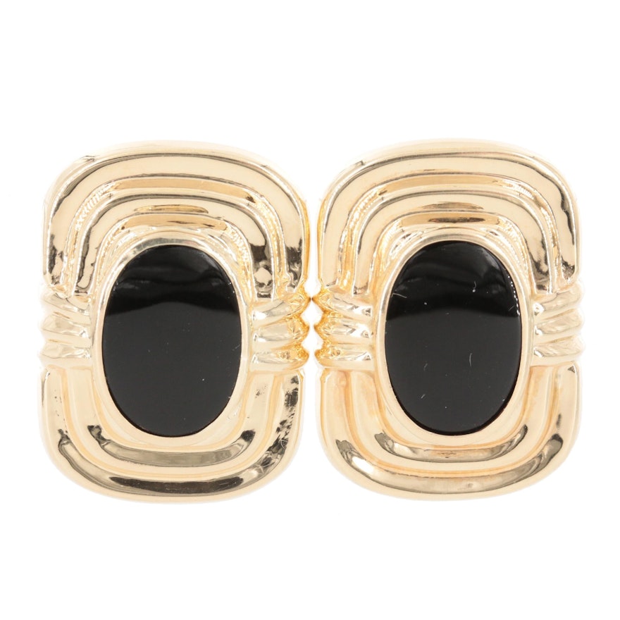 14K Yellow Gold Black Onyx Earrings