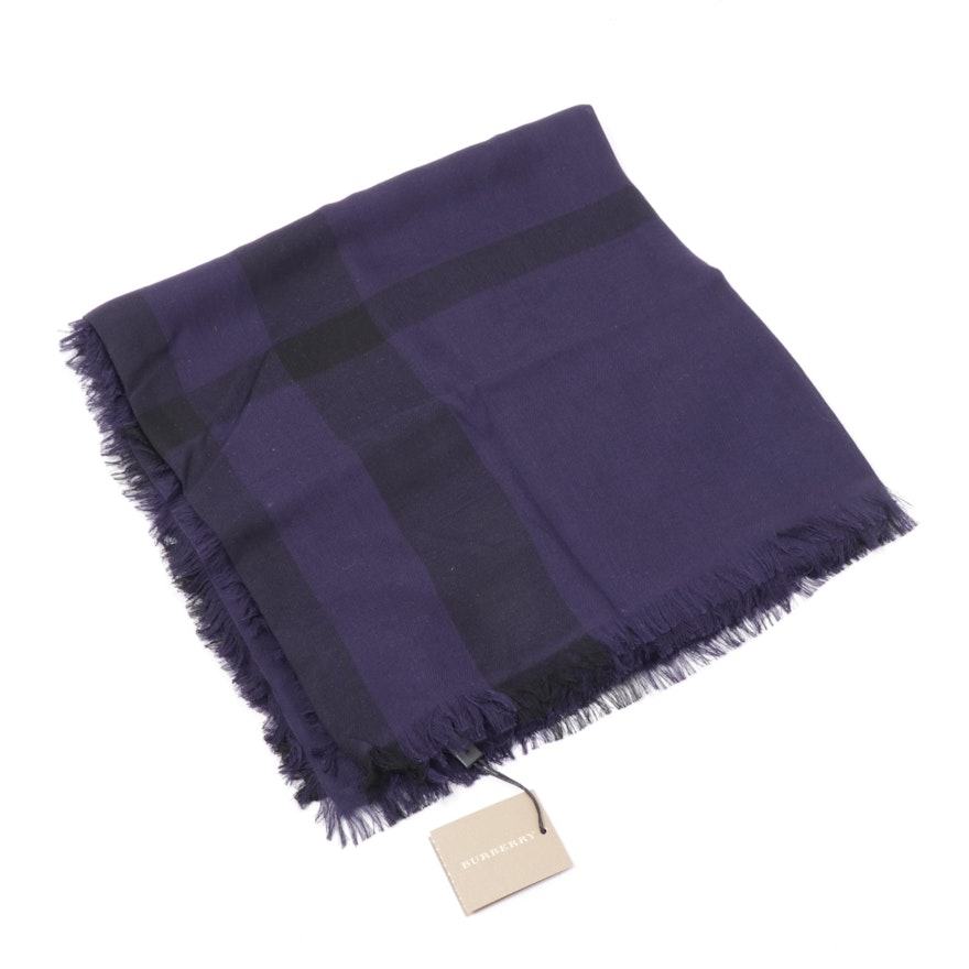 Burberry Mega Check Merino Wool Fringed Scarf, Made in Italy