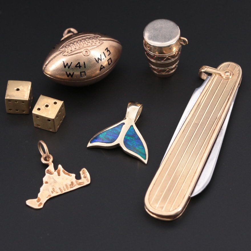 Variety of Yellow Gold Charms, Pendant & Pocket Knife