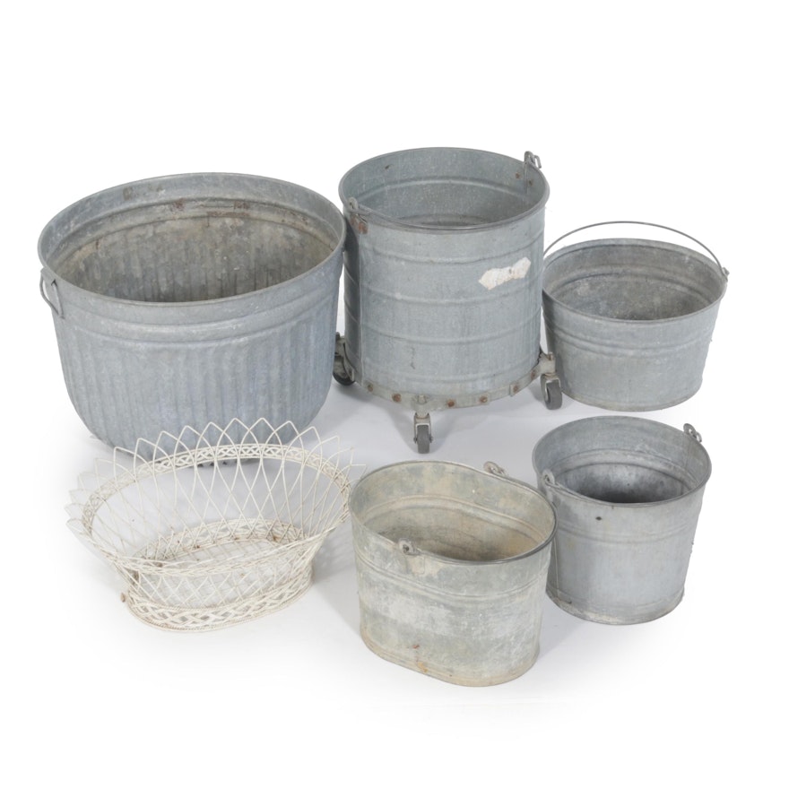 Galvanized Zinc Tub & Bucket Collection, Vintage