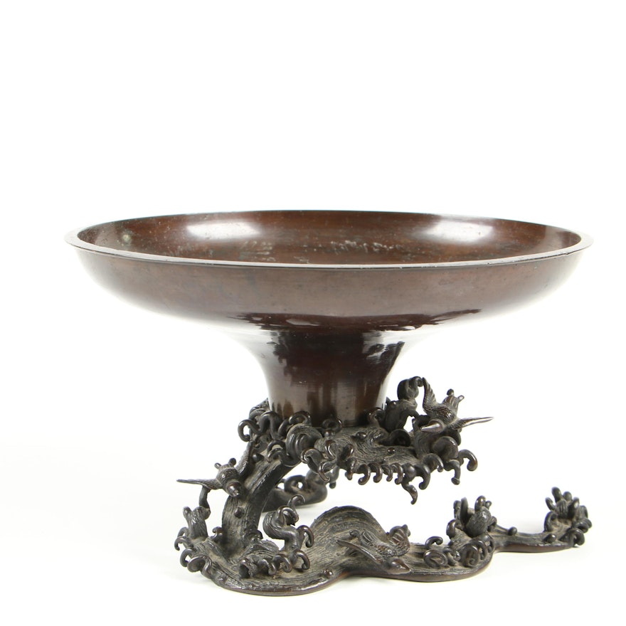 Antique Japanese Bronze Ikebana Vessel, Meiji Period