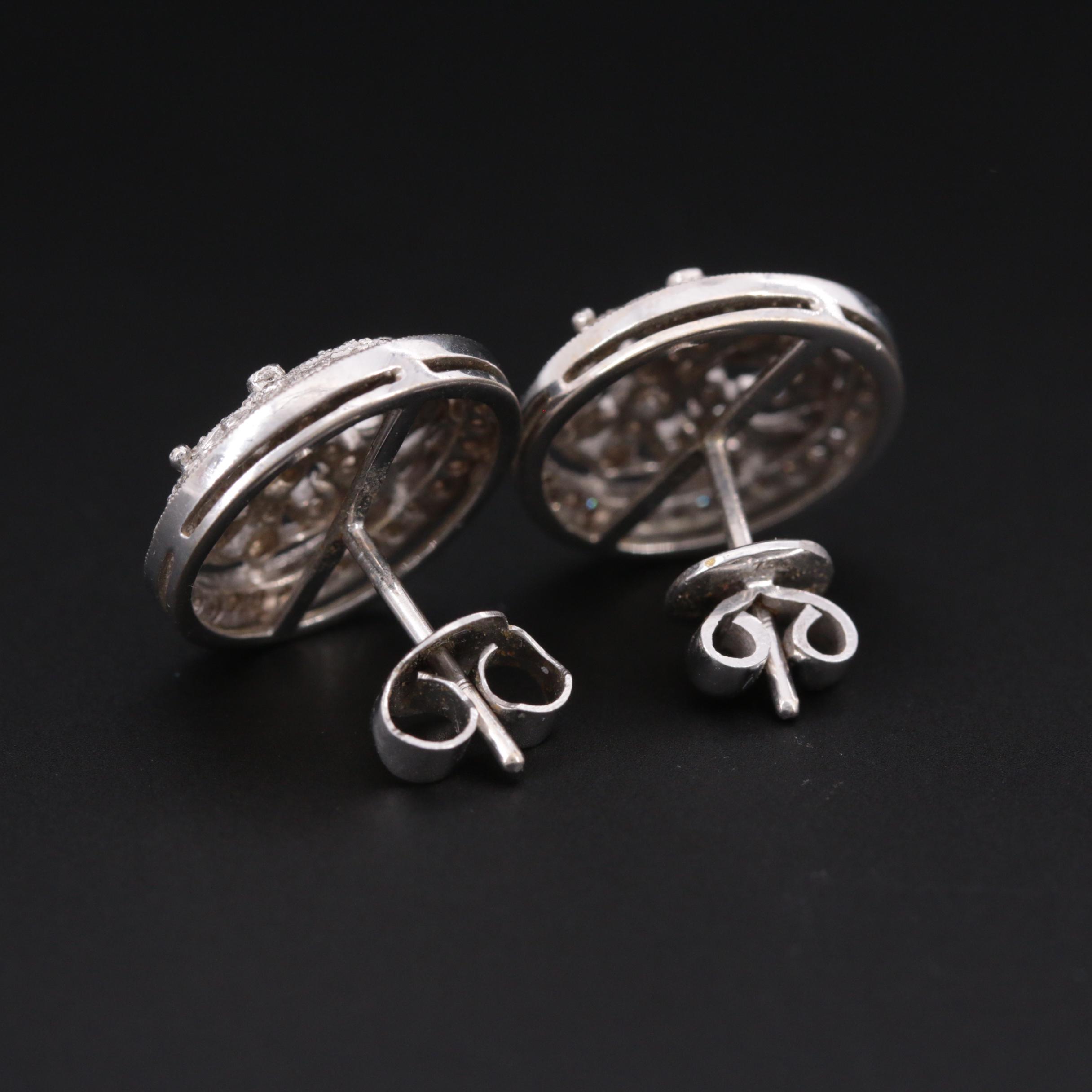 Antique 18K White Gold & Diamond Fleur-de-Lis Earrings