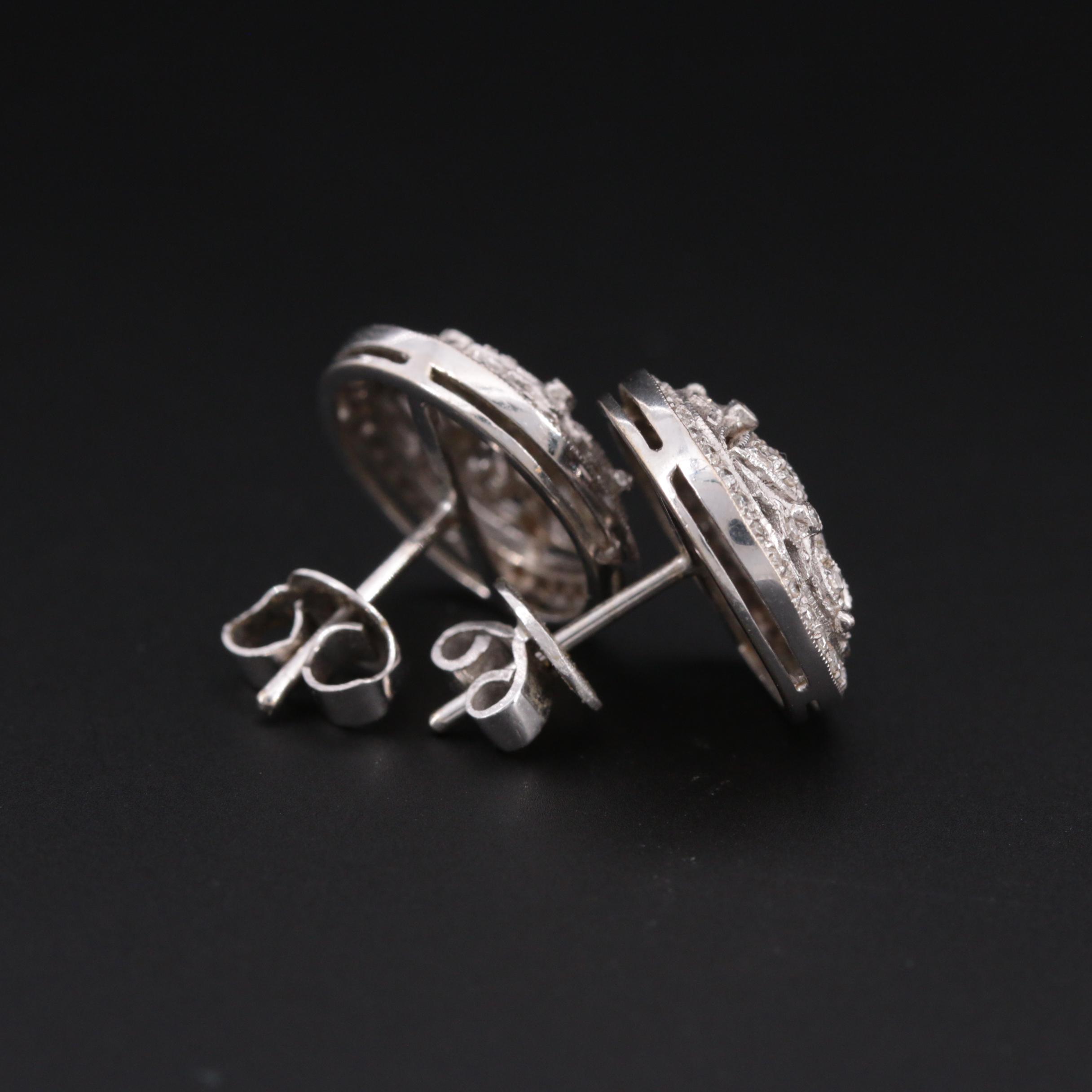 Antique 18K White Gold & Diamond Fleur-de-Lis Earrings