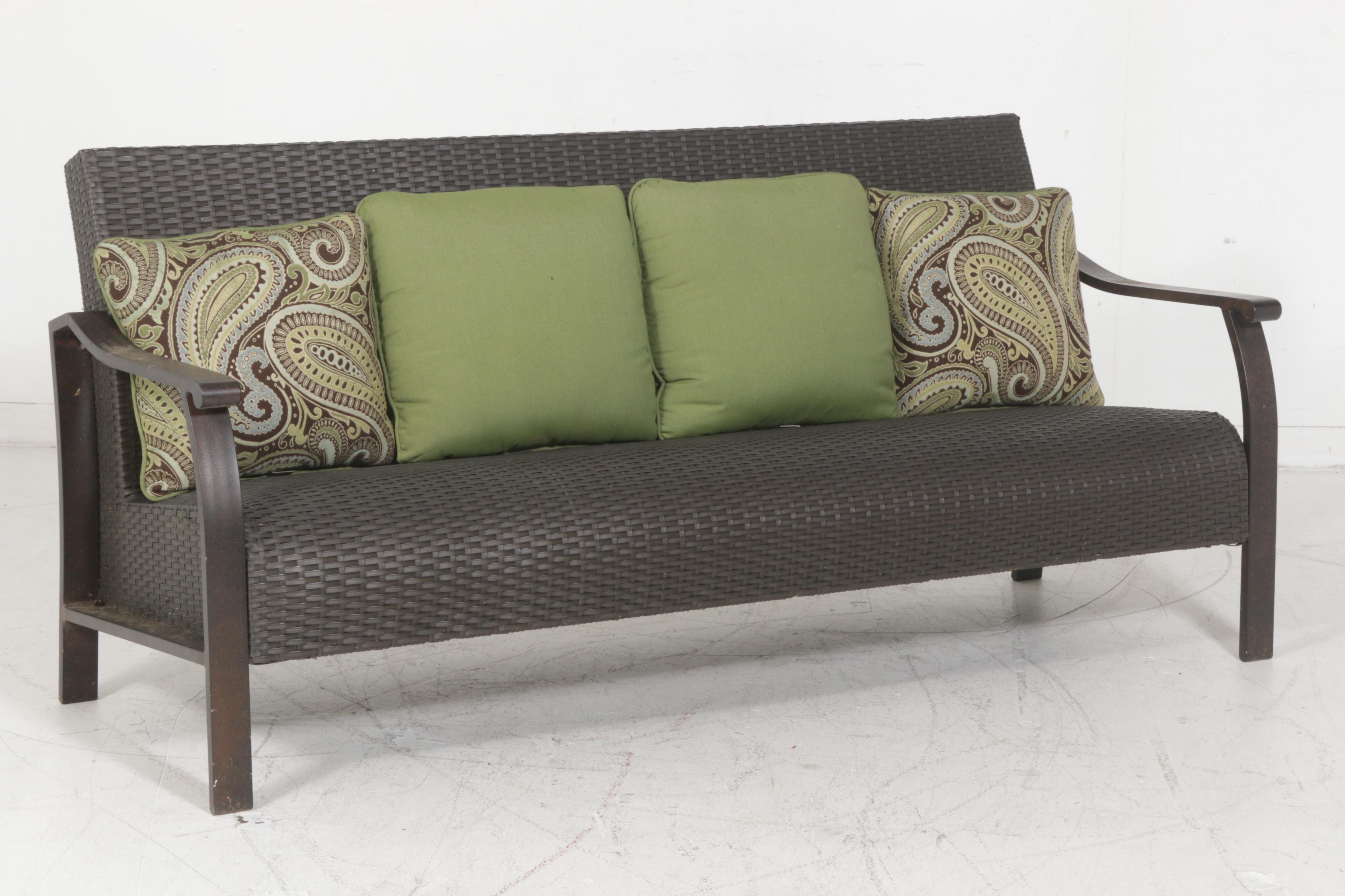 Wicker Weave Plastic Outdoor Patio Sofa and Chairs with Outdoor Pillows