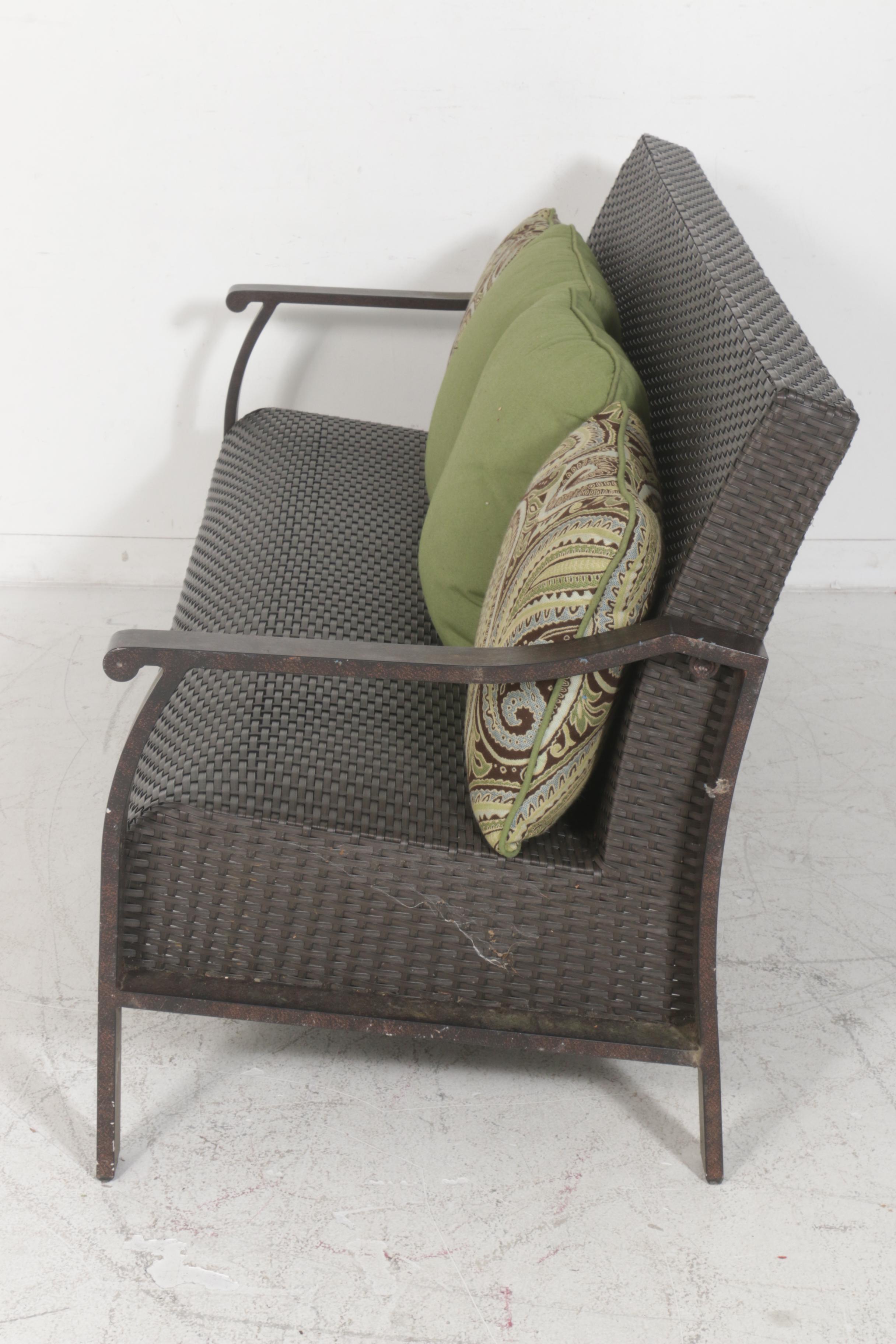 Wicker Weave Plastic Outdoor Patio Sofa and Chairs with Outdoor Pillows