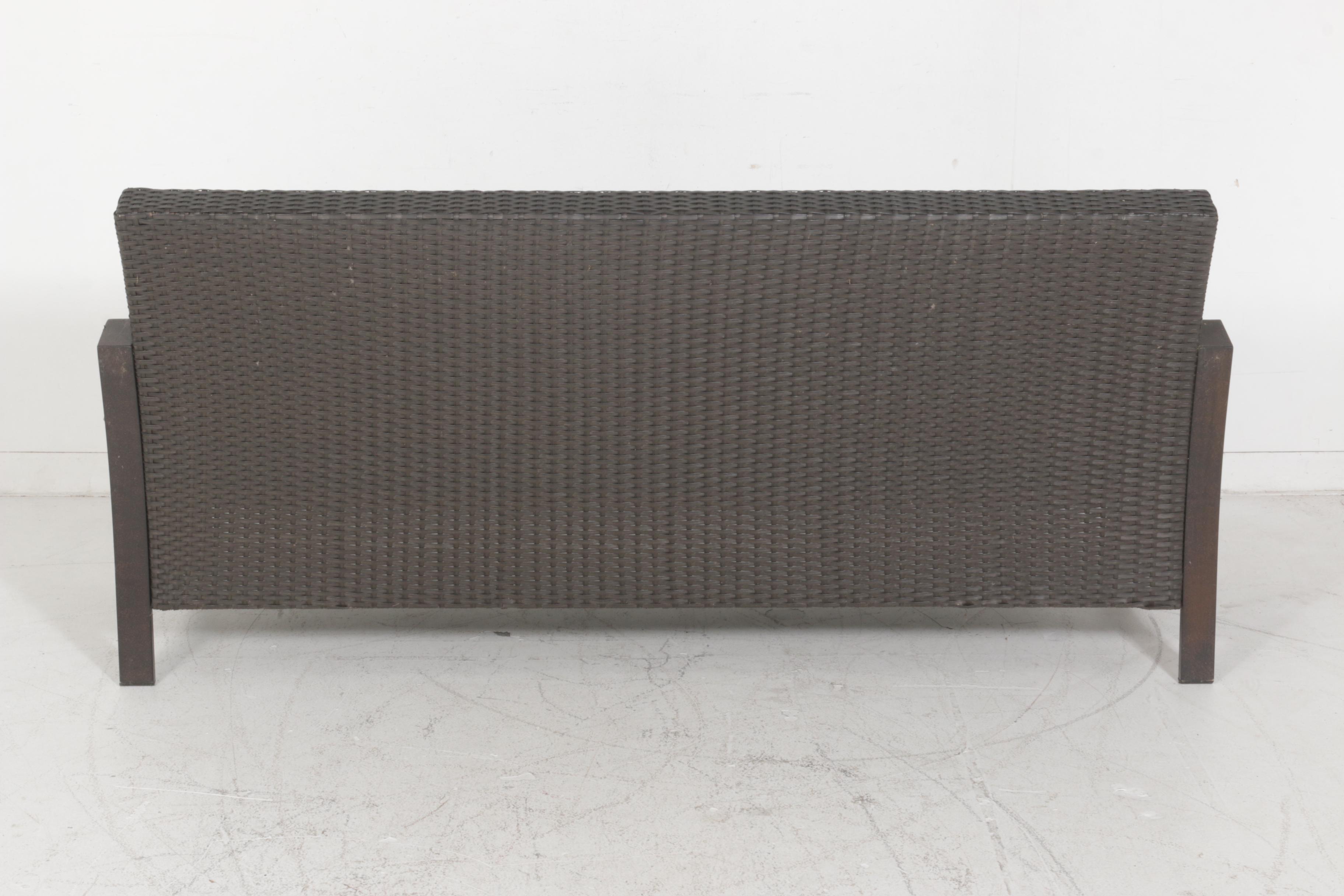 Wicker Weave Plastic Outdoor Patio Sofa and Chairs with Outdoor Pillows