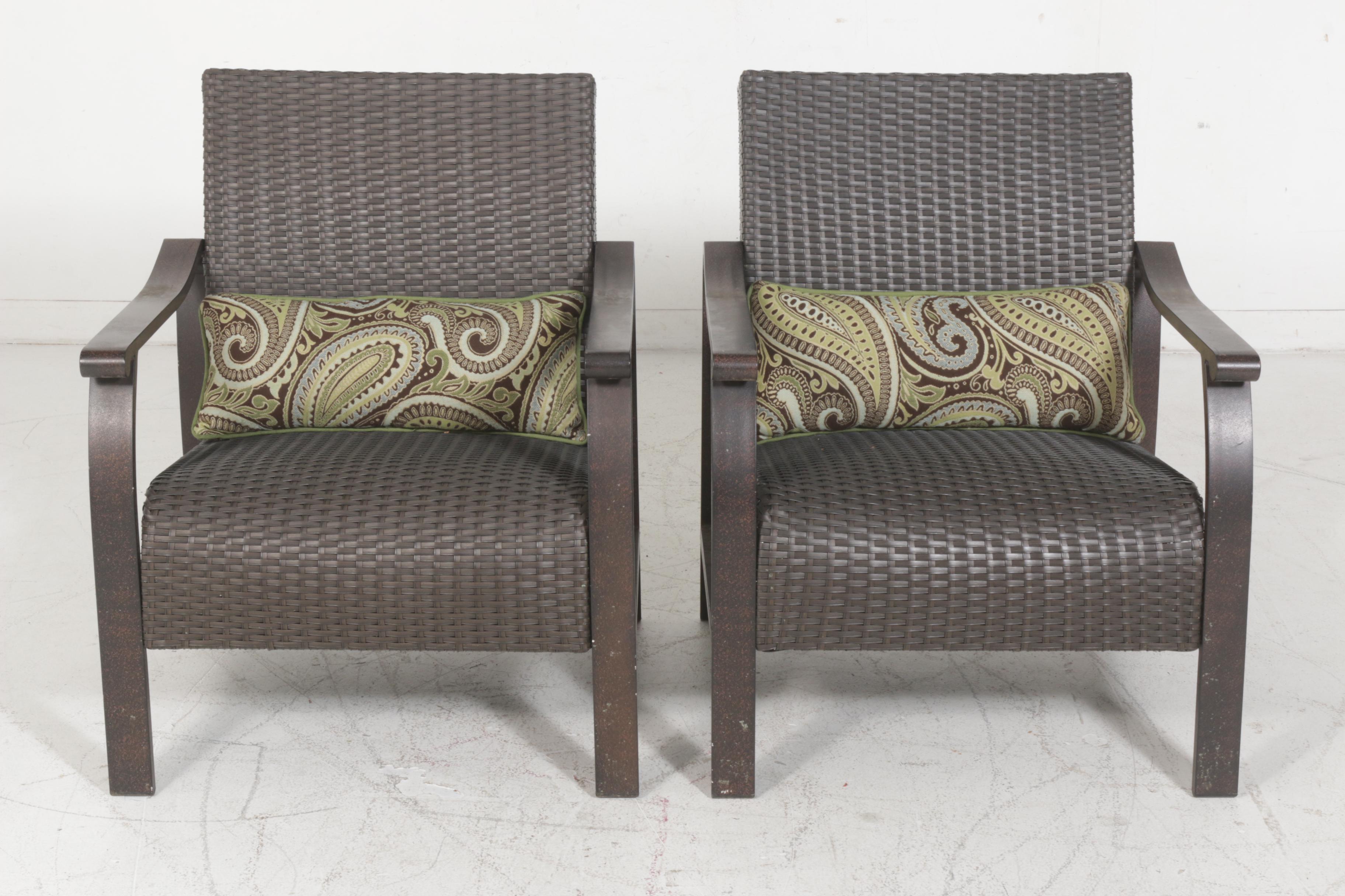 Wicker Weave Plastic Outdoor Patio Sofa and Chairs with Outdoor Pillows