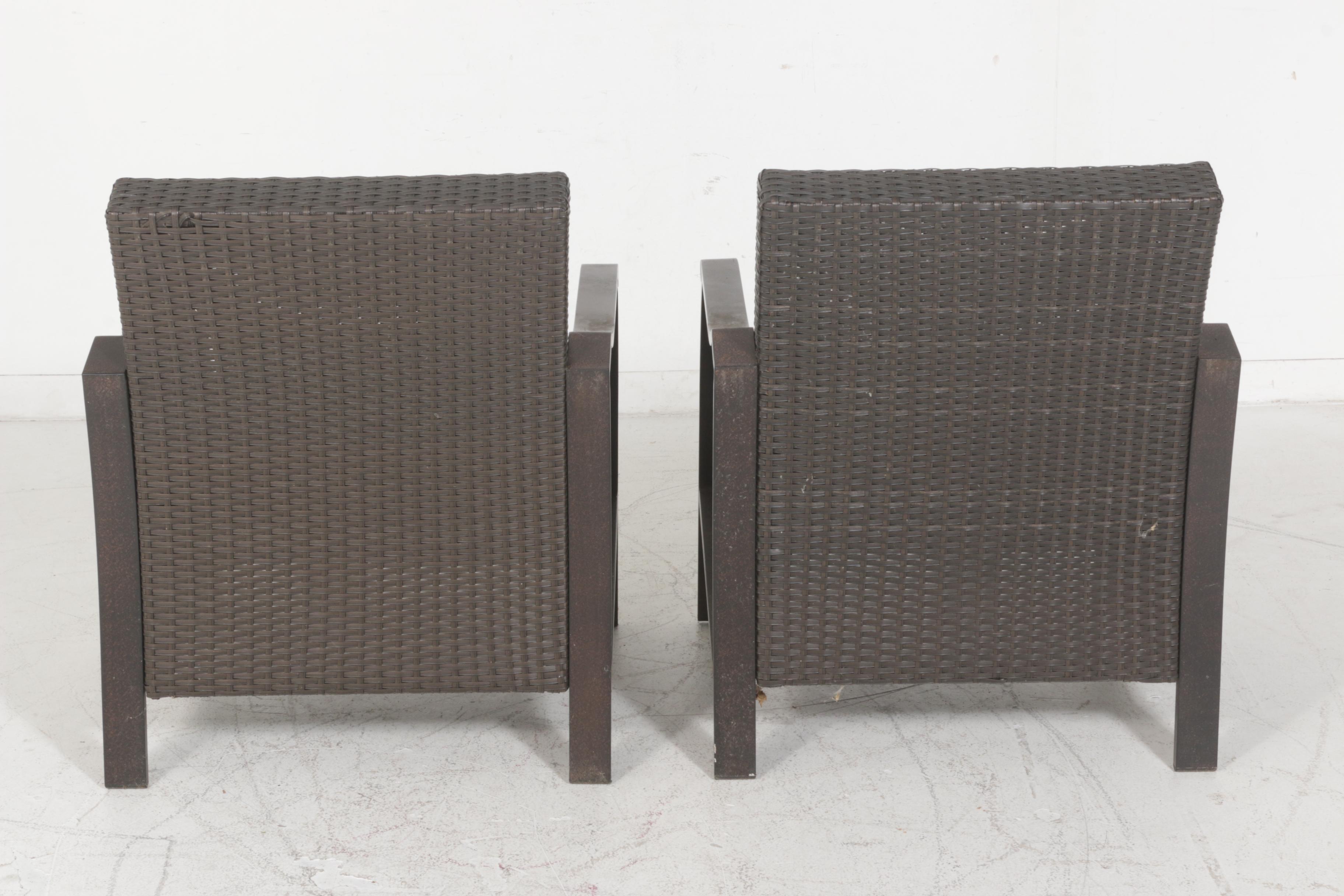 Wicker Weave Plastic Outdoor Patio Sofa and Chairs with Outdoor Pillows