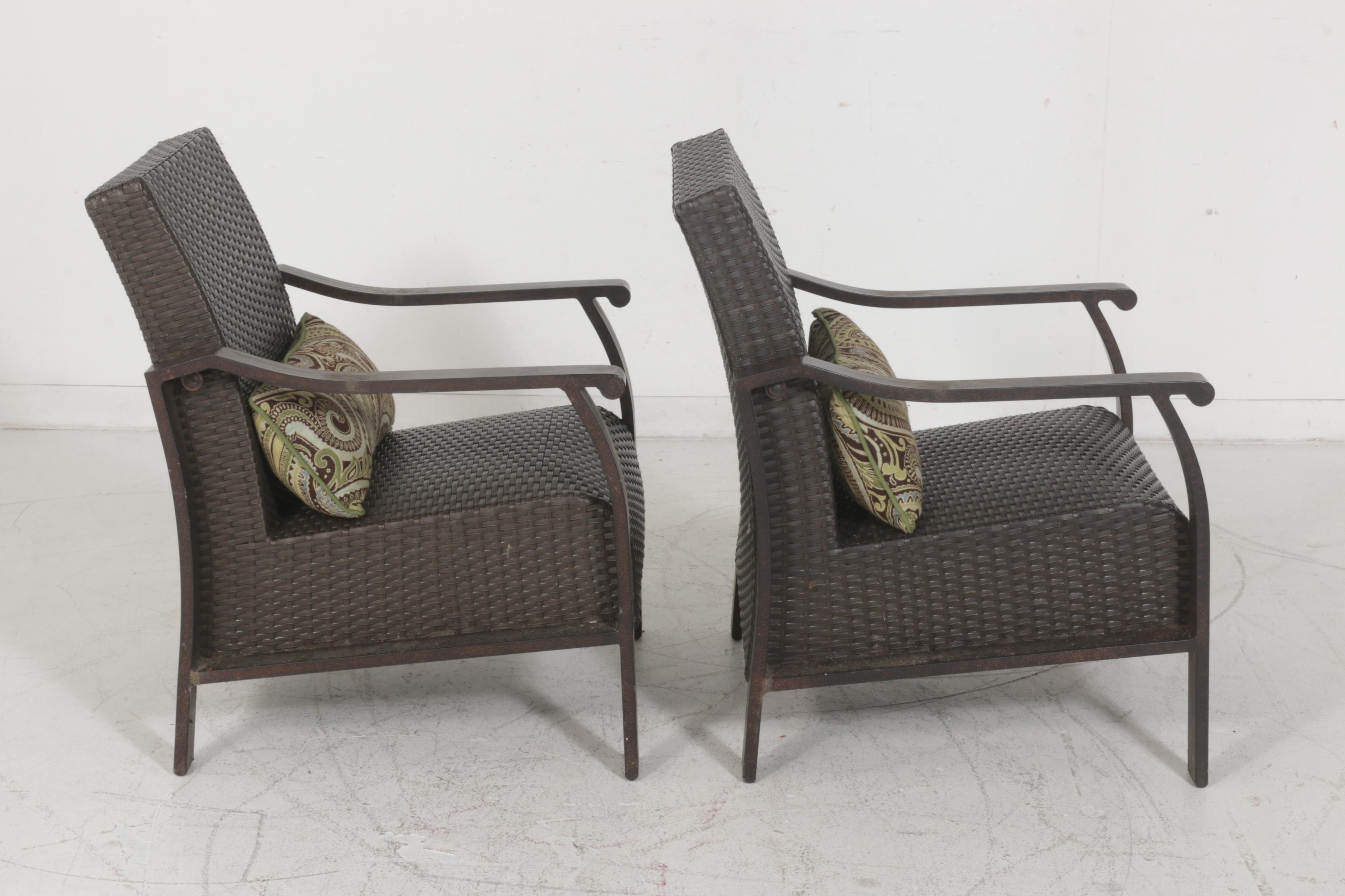 Wicker Weave Plastic Outdoor Patio Sofa and Chairs with Outdoor Pillows