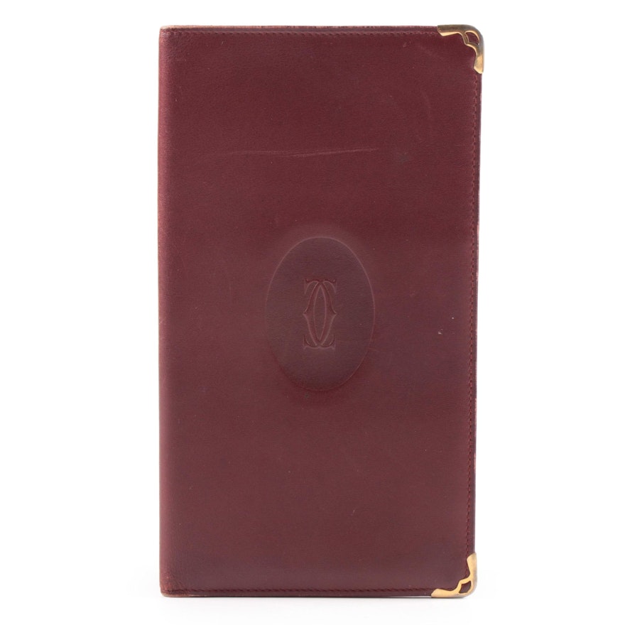 Cartier Paris Vertical Travel Wallet in Bordeaux Leather, Vintage