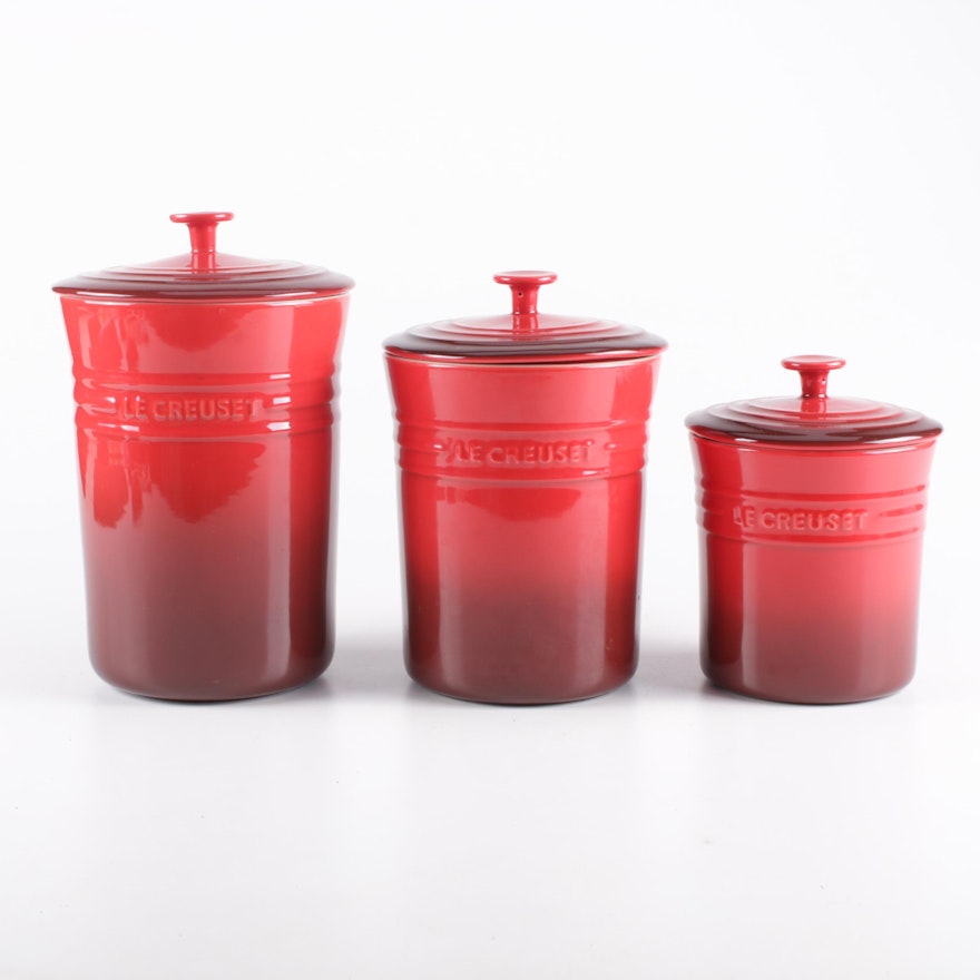 Le Creuset Red Enameled Stoneware Canisters