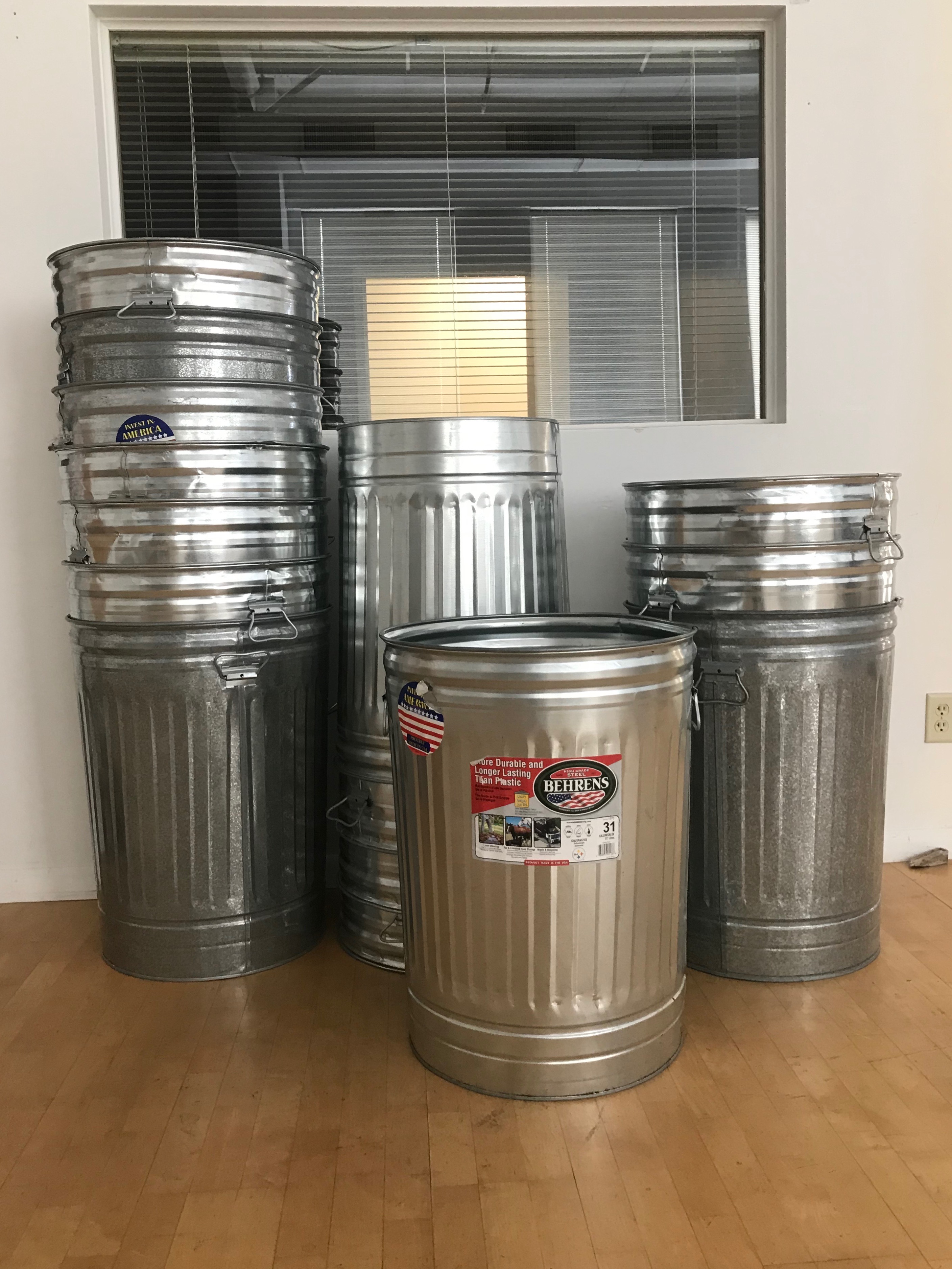 Behrens Galvanized Steel Thirty-One Gallon Trash Bins