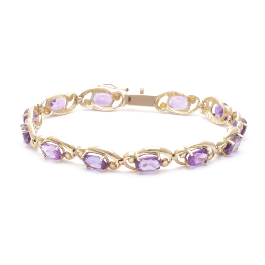 10K Yellow Gold Amethyst Bracelet