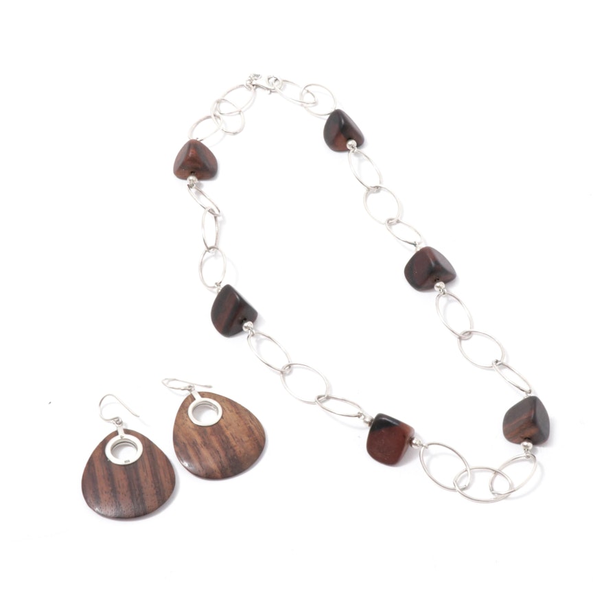 Silpada Sterling Silver and  Rosewood Necklace and Earrings
