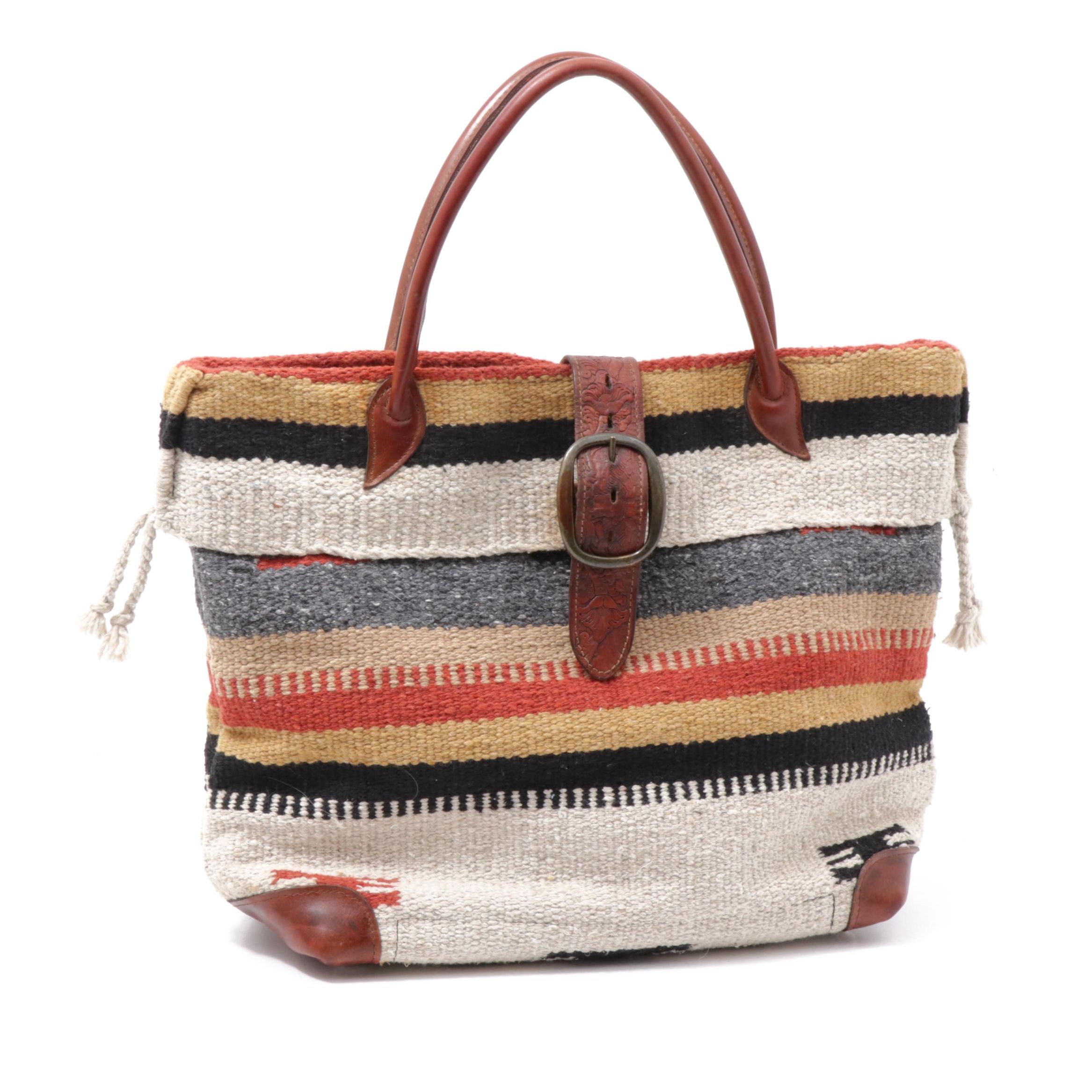 Two Bar West McFadin Navajo Inspired Wool Blanket and Leather Tote