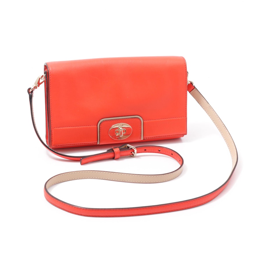 Kate Spade New York Red Orange Leather Flap Front Crossbody with Turnlock