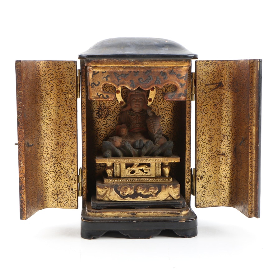 Antique Japanese Zushi Shrine with Gilt Interior, Meiji Period