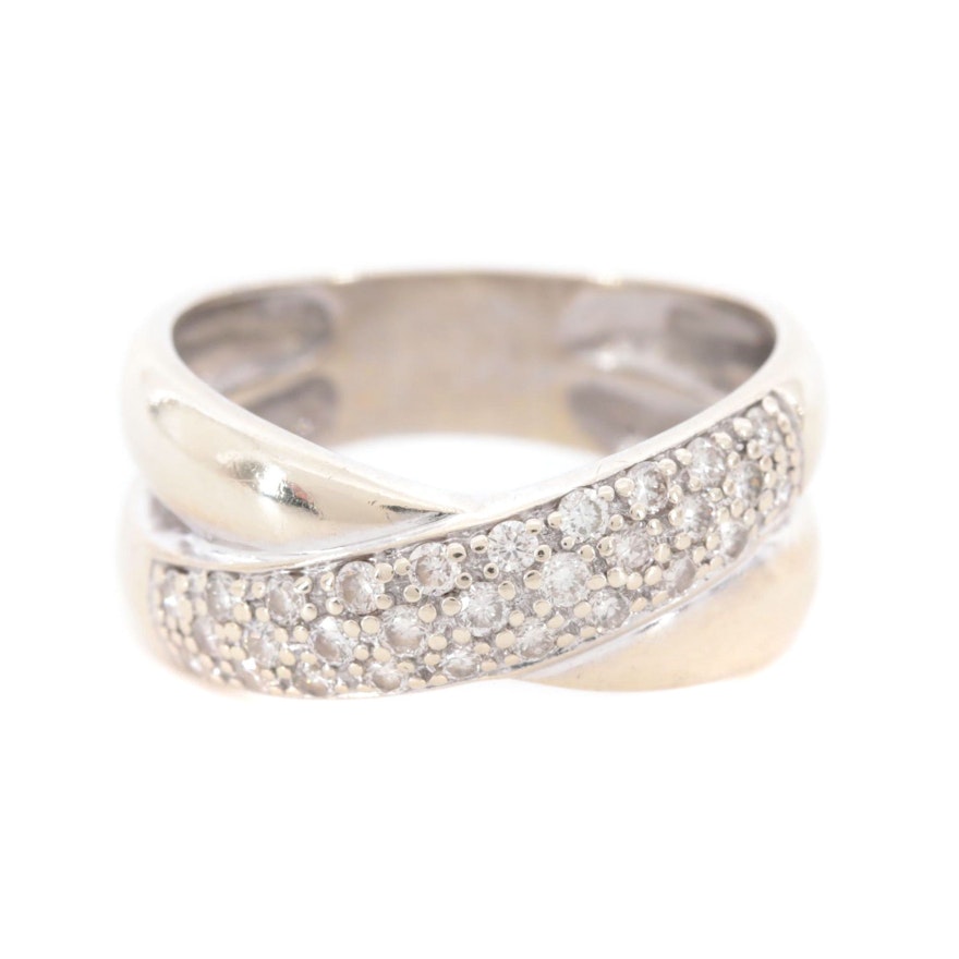 14K White Gold Diamond Crossover Ring