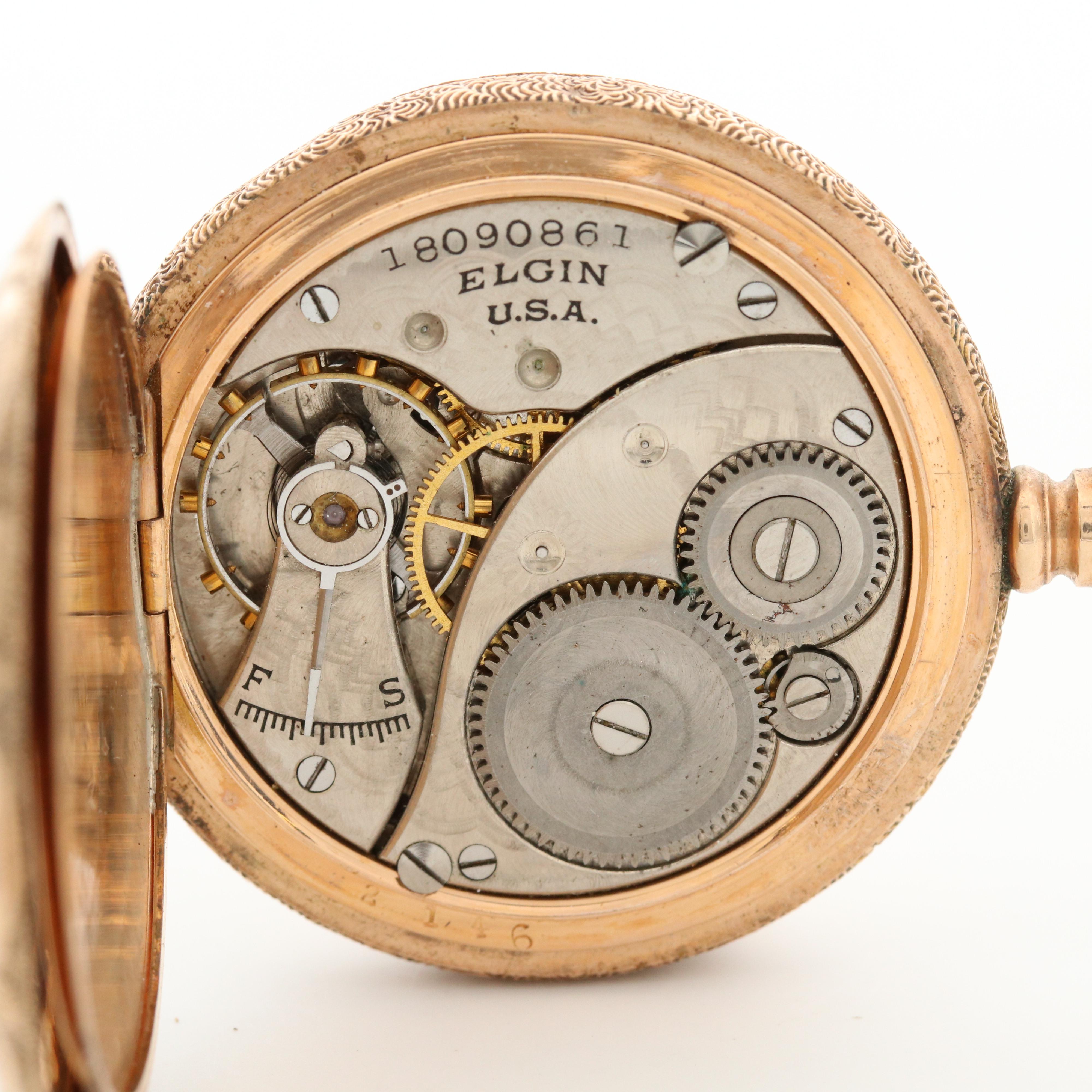 Antique Elgin Gold Filled Hunter Case Pocket Watch, 1915