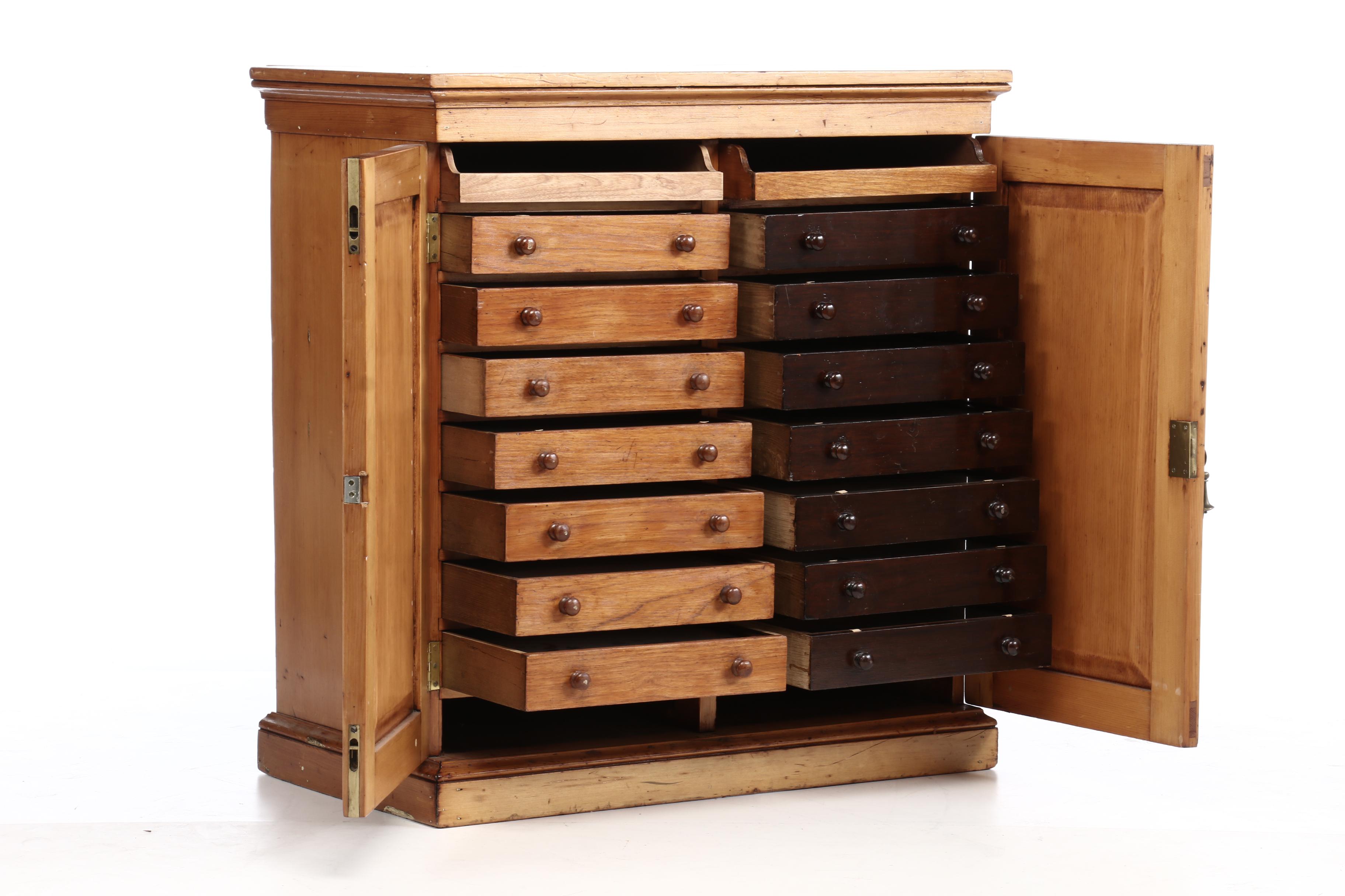 Victorian Pine Sixteen-Drawer Specimen Cabinet, Second Half 19th Century