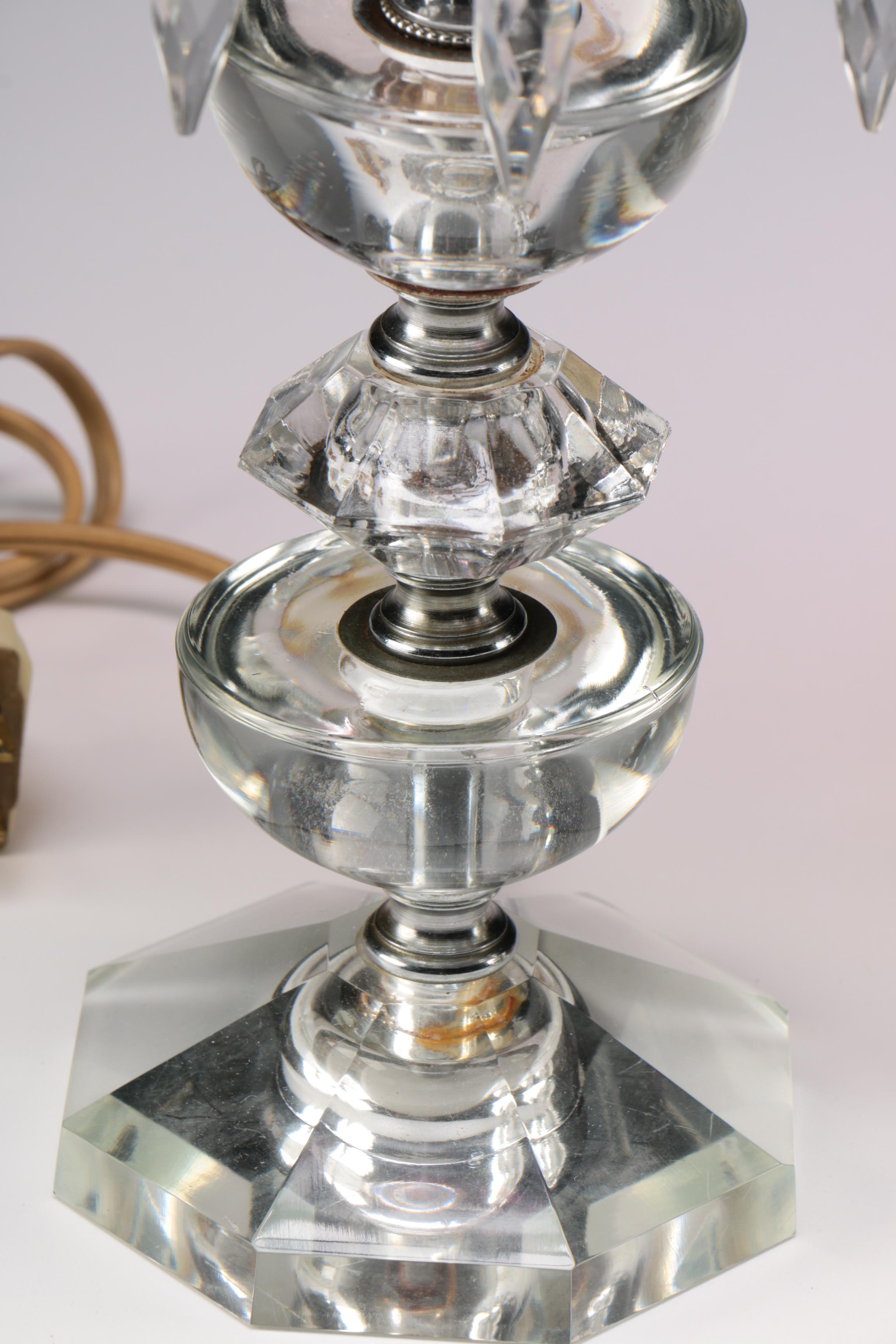 Pair of Victorian Style Mantle Luster Table Lamps with Cranberry Hurricanes