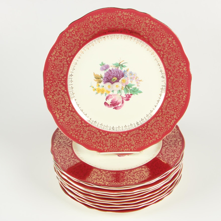 Steubenville "Red" Earthenware Dinner Plates, Early to Mid 20th Century