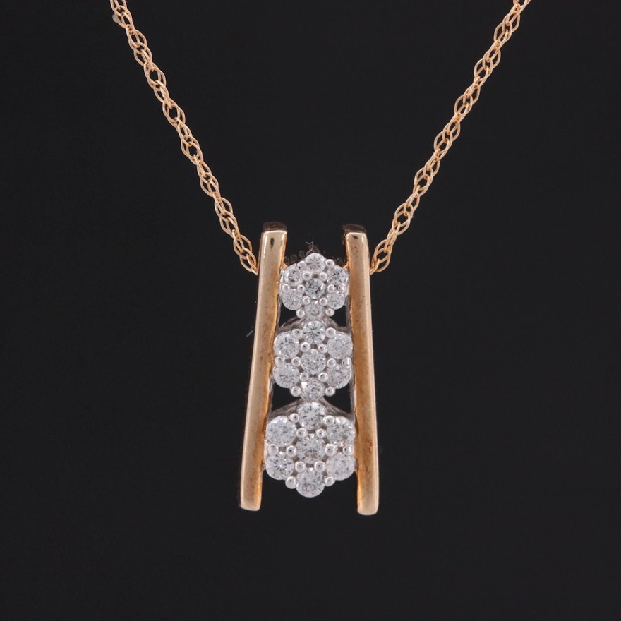 10K Yellow Gold Diamond Pendant Necklace