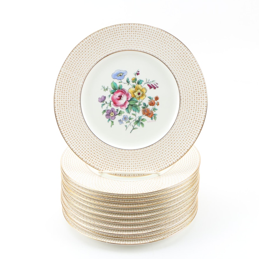 Cauldon Luncheon Plates with Floral Center and Gilt Trim, Early 20th Century
