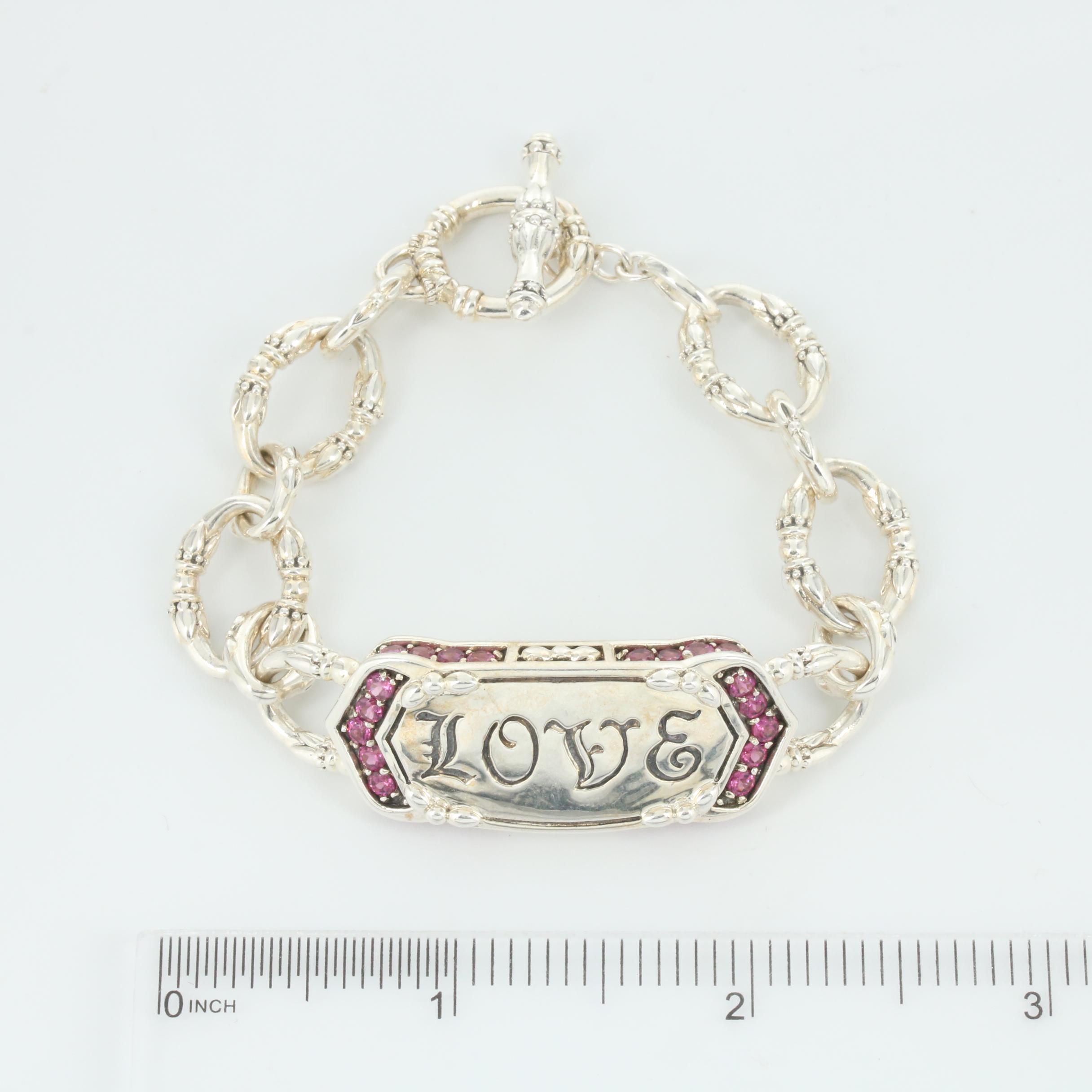 Seiden Gang Sterling Rhodolite Garnet "Love" ID Bracelet
