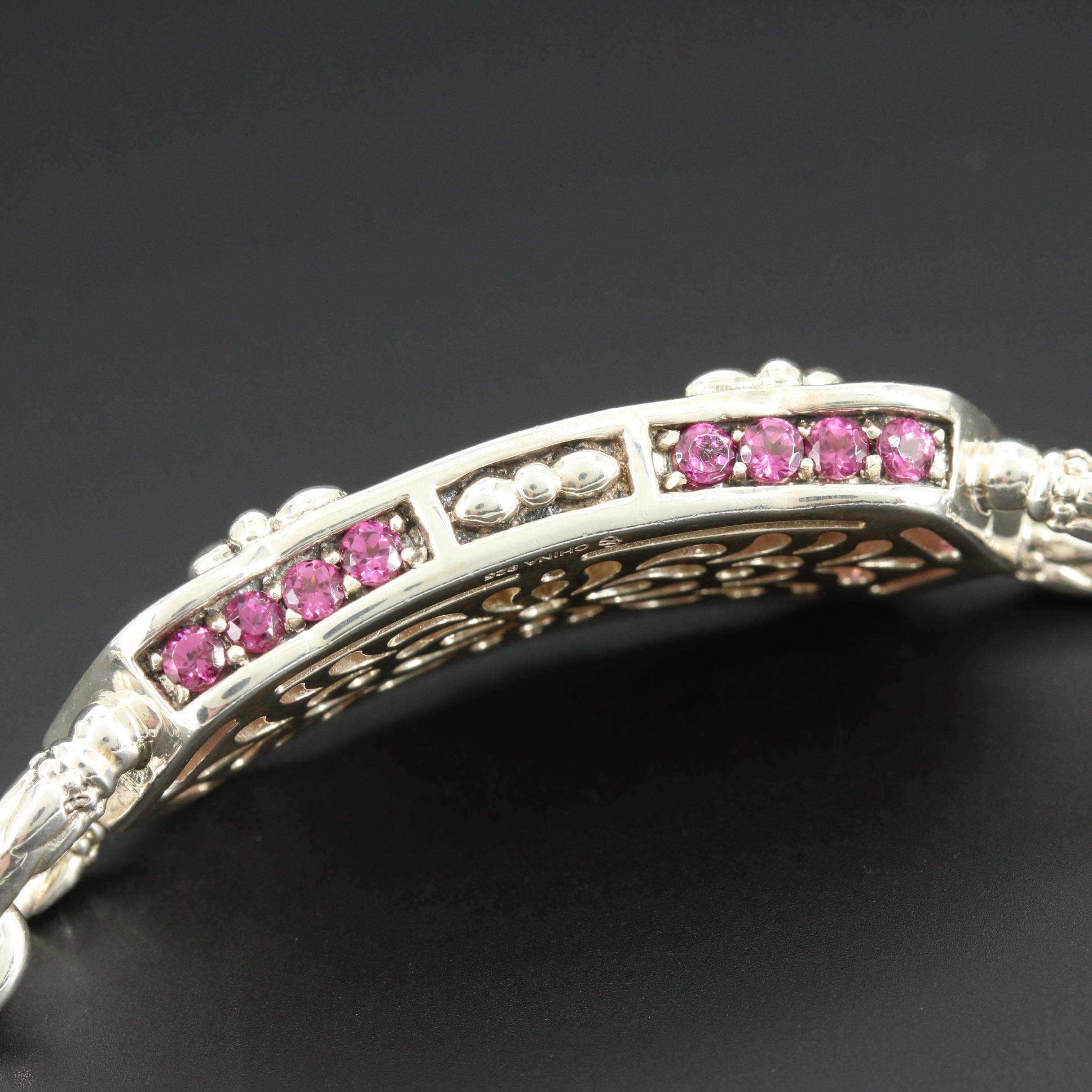 Seiden Gang Sterling Rhodolite Garnet "Love" ID Bracelet