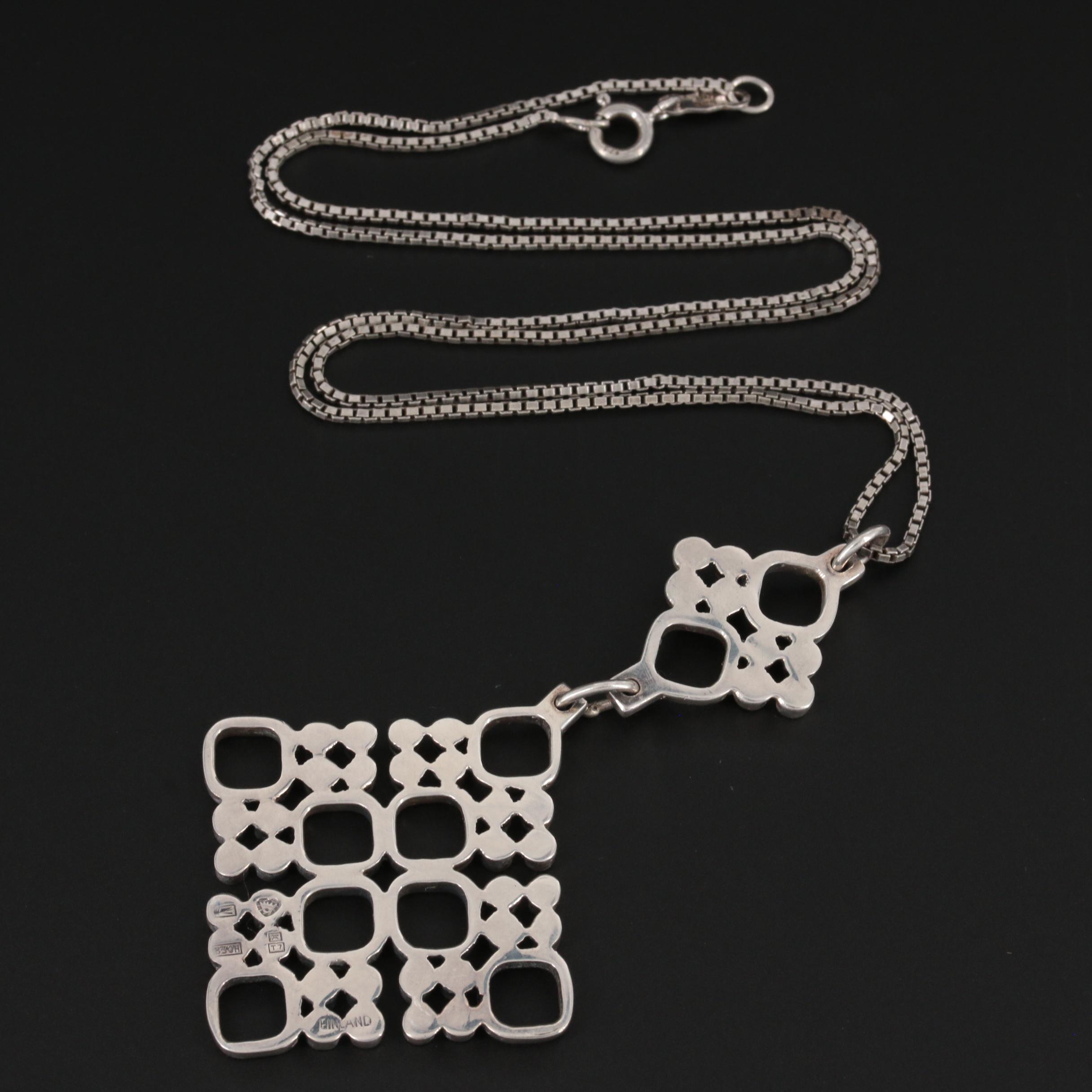 1972 Finnish Jorma Laine for Kultateollisuus Sterling Silver Pendant Necklace