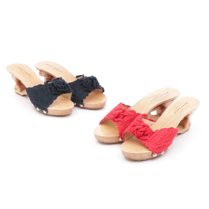 Betsey Johnson New York Crochet and Carved Wooden Platform Mules