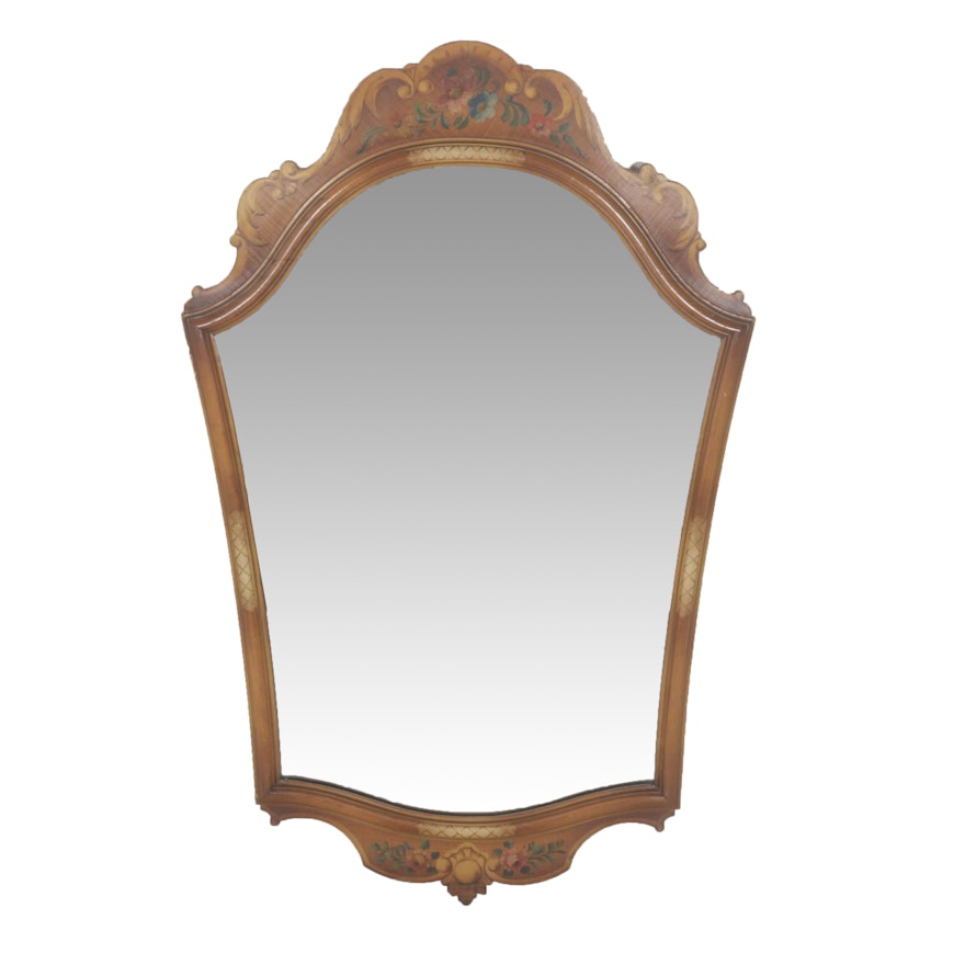 Hand-Painted Wood Framed Wall Mirror, Mid-Century