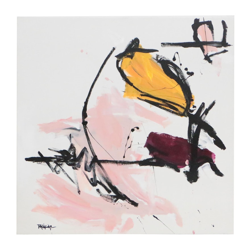 Robbie Kemper Abstract Acrylic Painting "Pink Yellow Crimson"