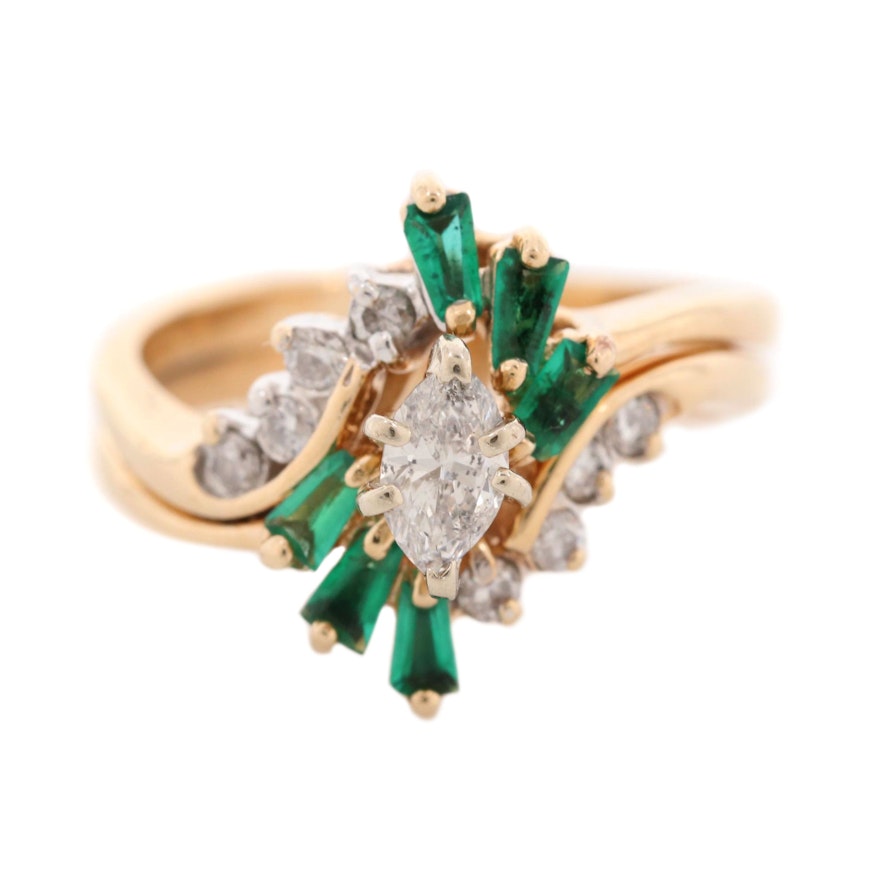 14K Yellow Gold Diamond and Emerald Ring