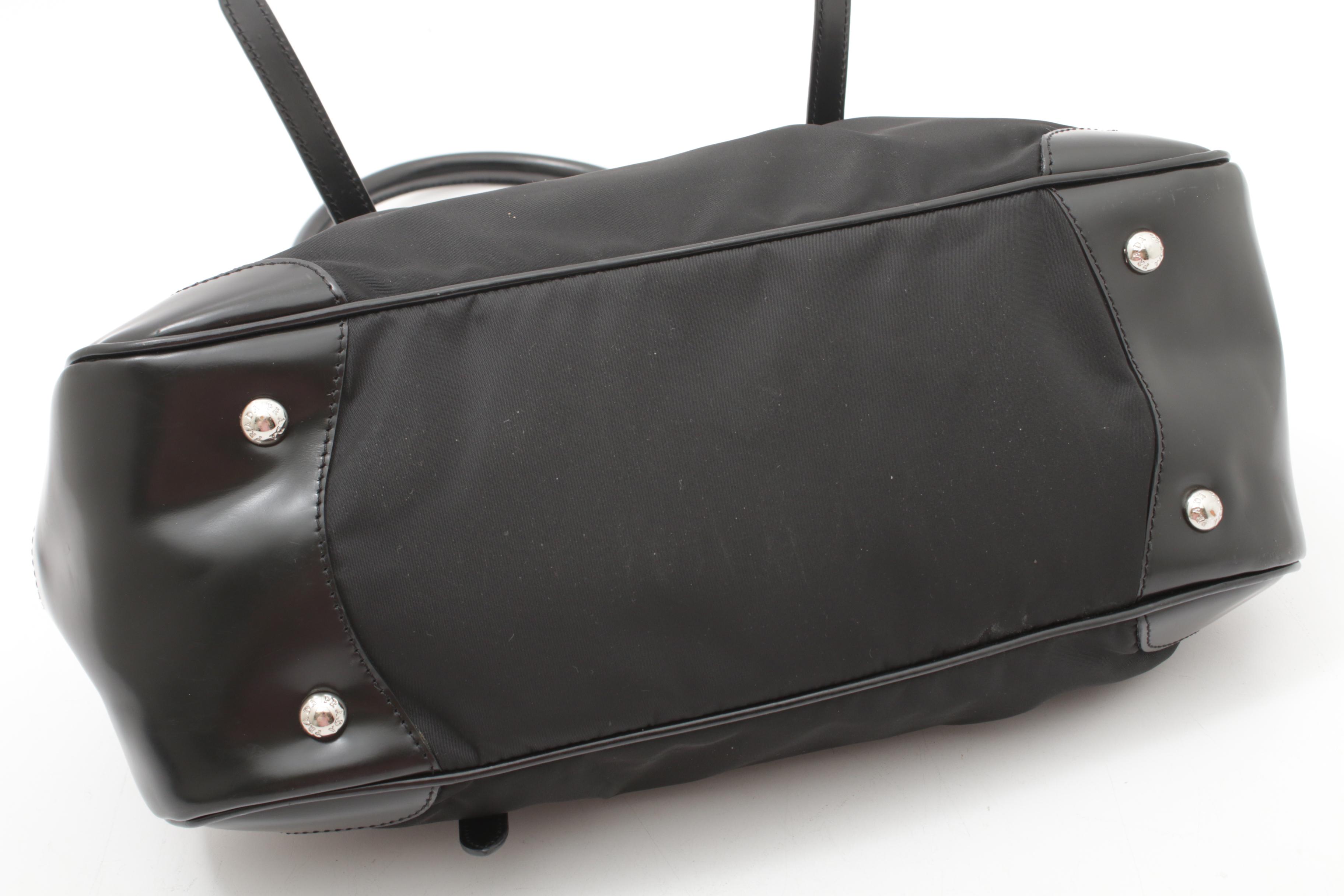Prada Black Nylon and Leather Handbag with Tag and Double Leather Buckle Straps
