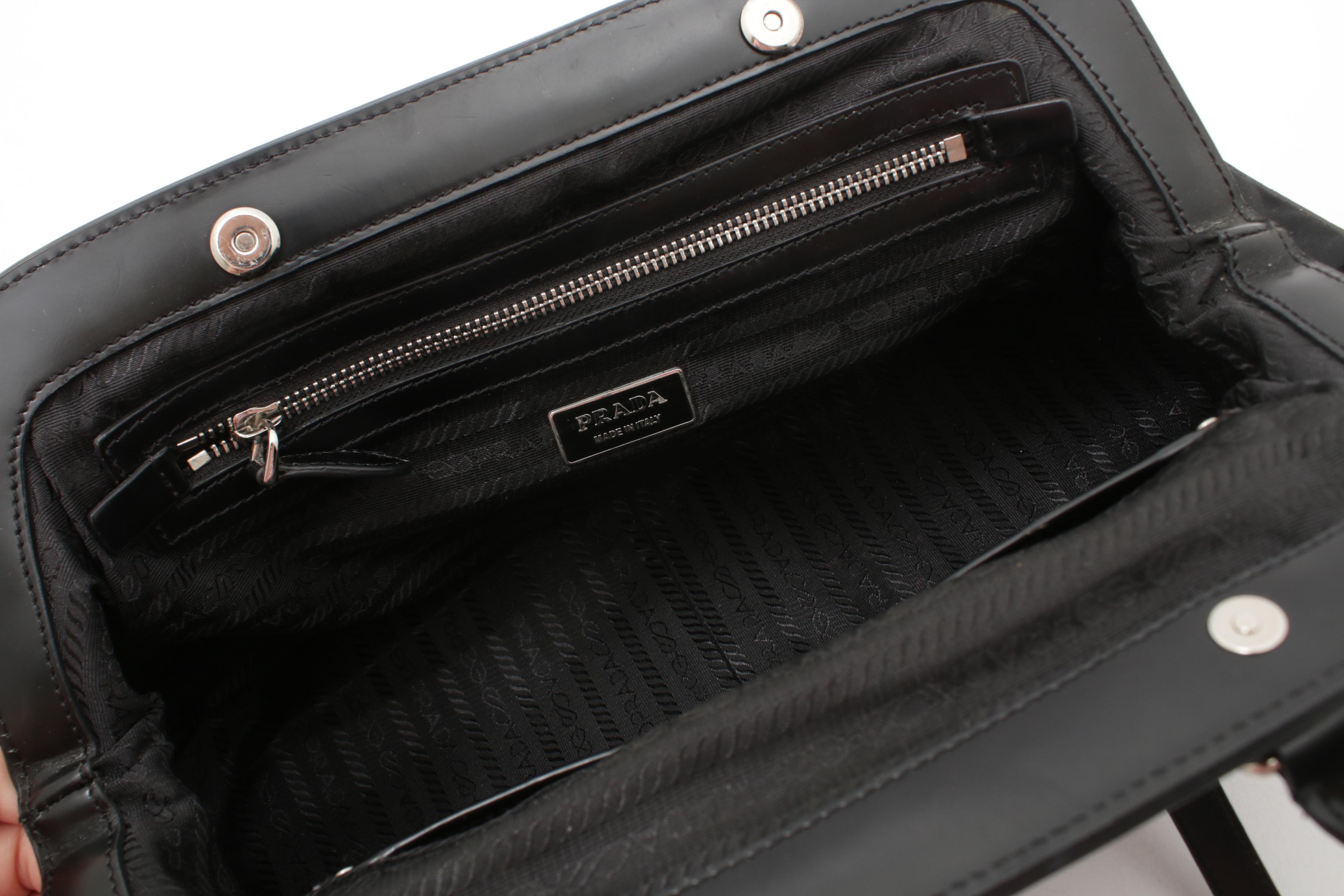 Prada Black Nylon and Leather Handbag with Tag and Double Leather Buckle Straps