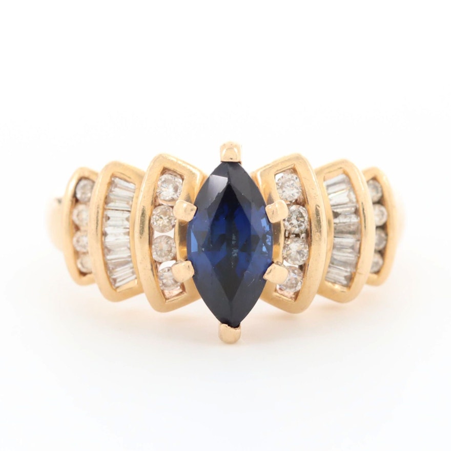 14K Yellow Gold 1.31 CT Sapphire and Diamond Ring