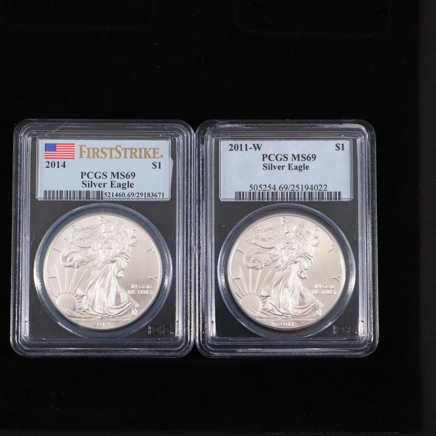 2011-W and 2014 PCGS Graded $1 U.S. Silver Eagles
