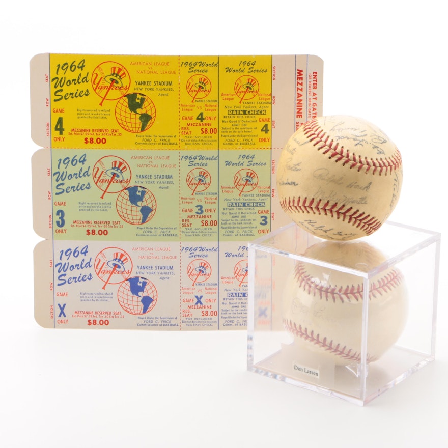 New York Yankees 1964 World Series Tickets, Signed Larsen Ball and More, COA